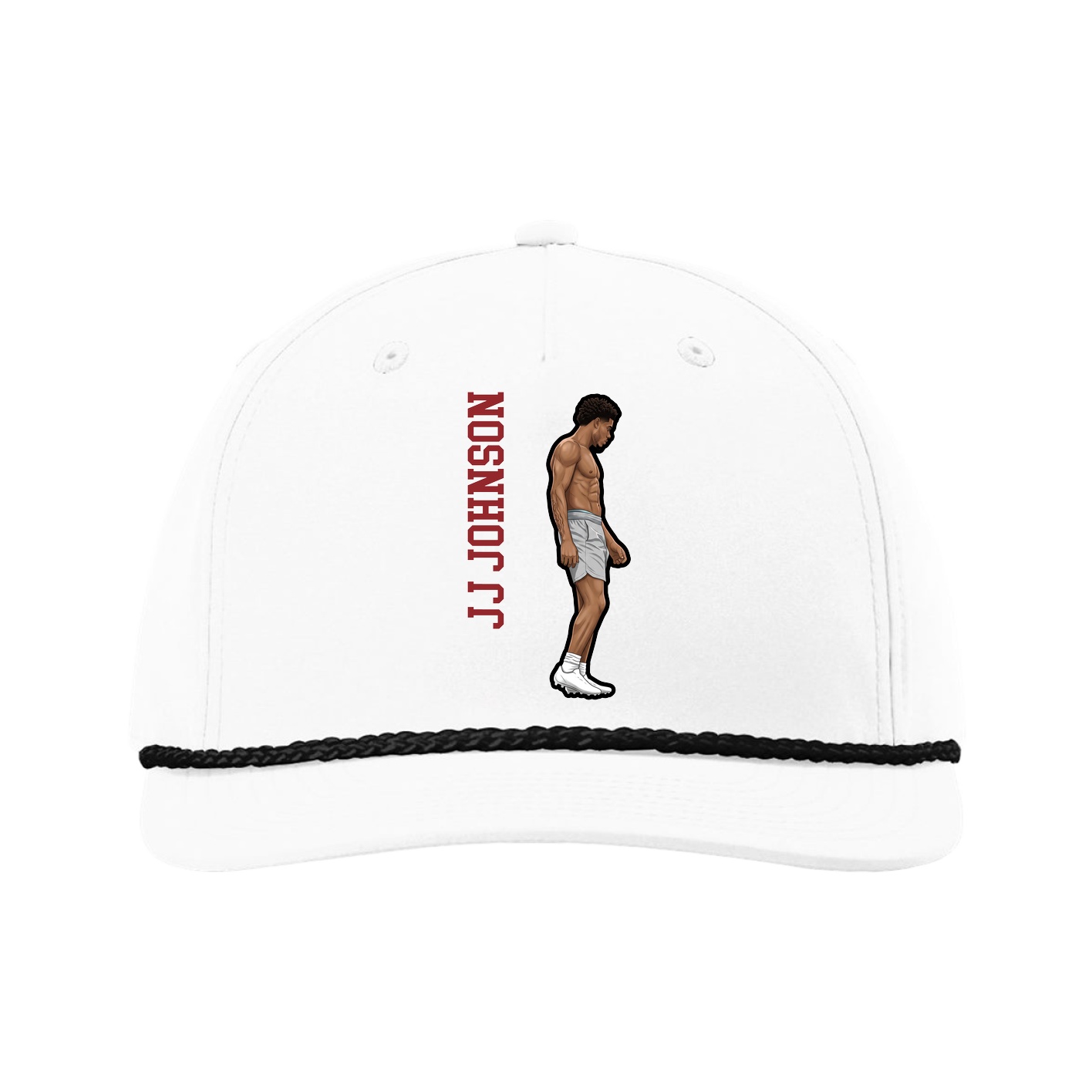 Five-Panel Classic Rope Cap — Name Vertical in White