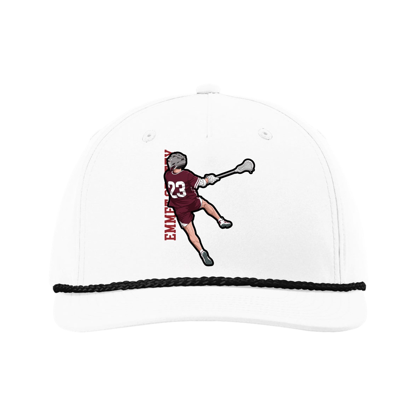 Five-Panel Classic Rope Cap — Name Vertical in White