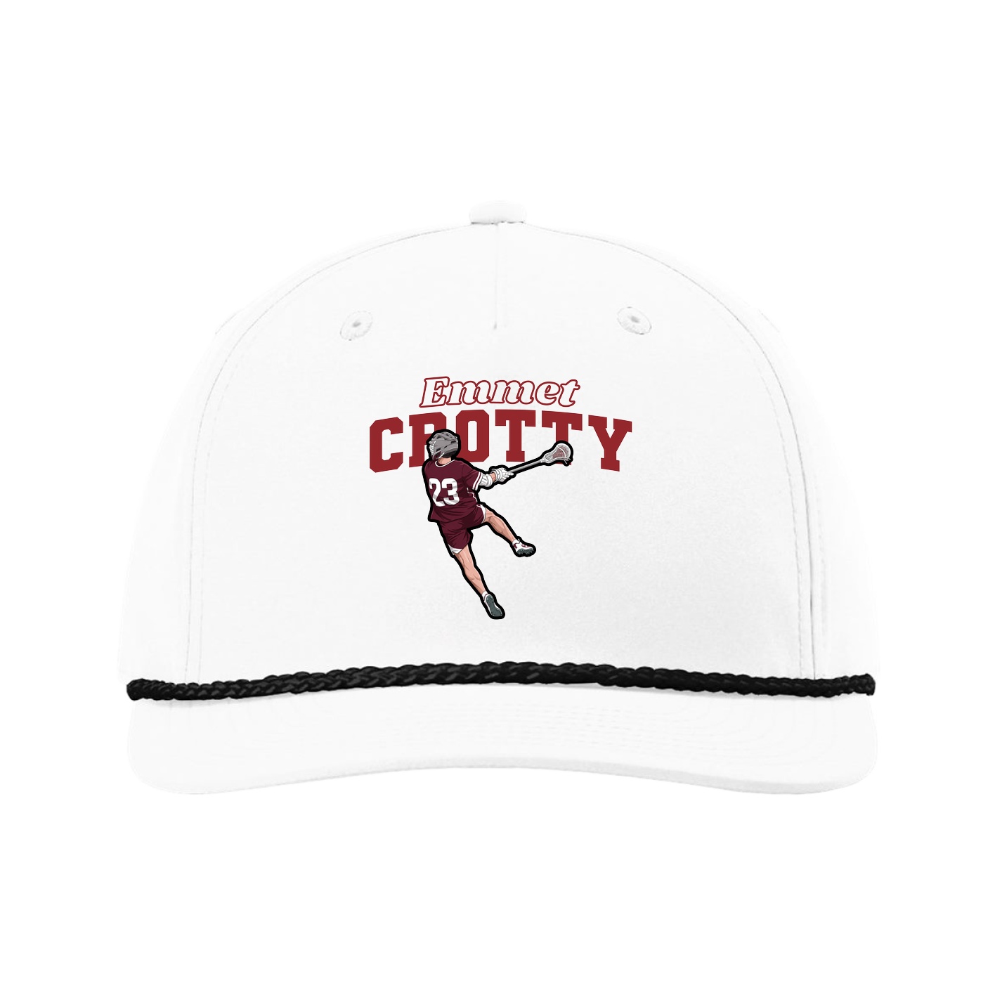 Five-Panel Classic Rope Cap — Name Arch in White