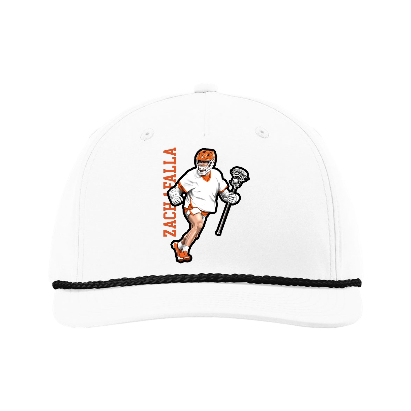 Five-Panel Classic Rope Cap — Name Vertical in White