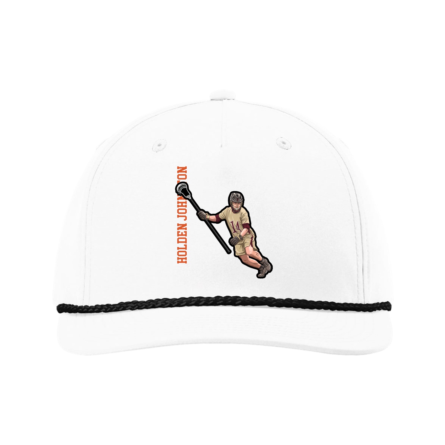Five-Panel Classic Rope Cap — Name Vertical in White