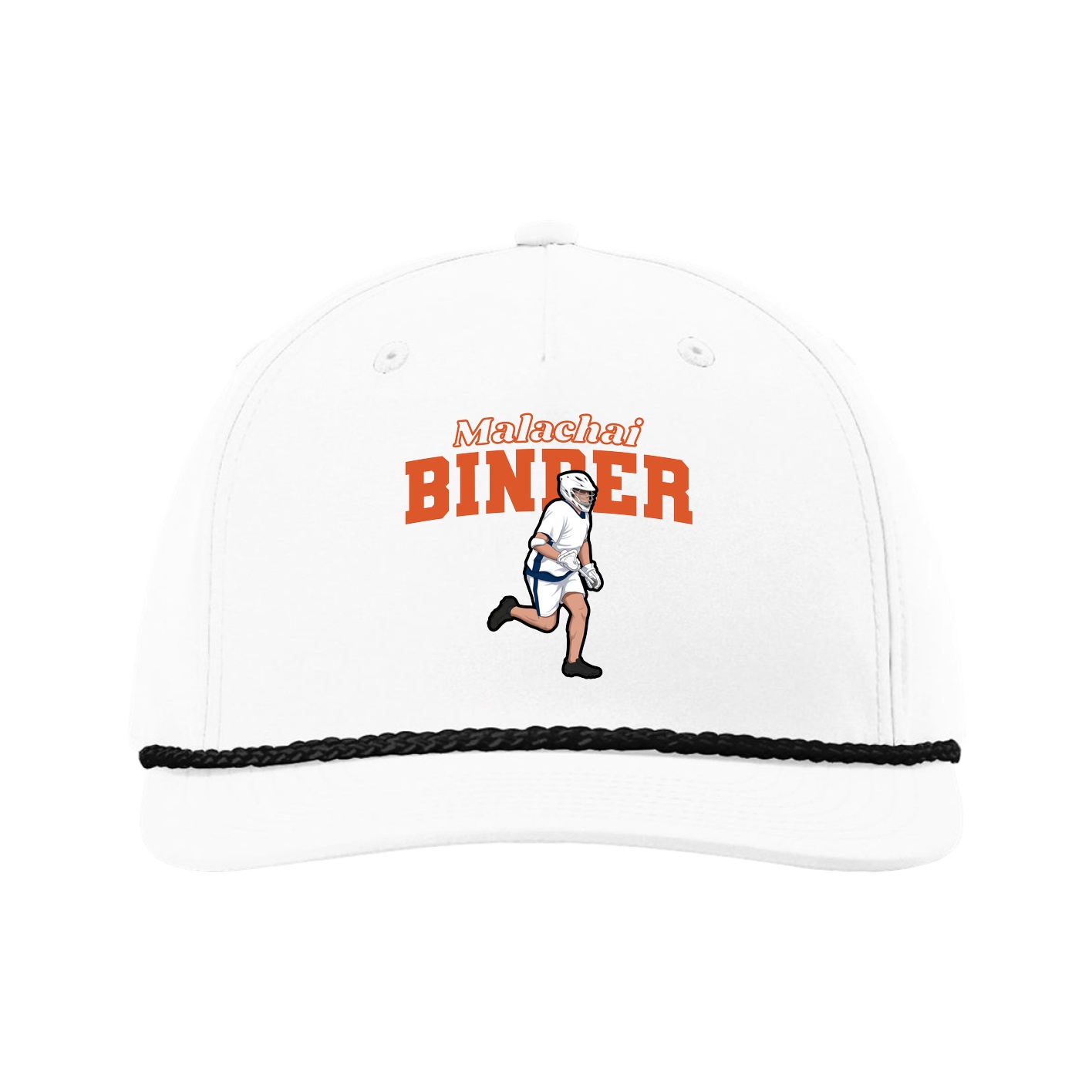 Five-Panel Classic Rope Cap — Name Arch in White
