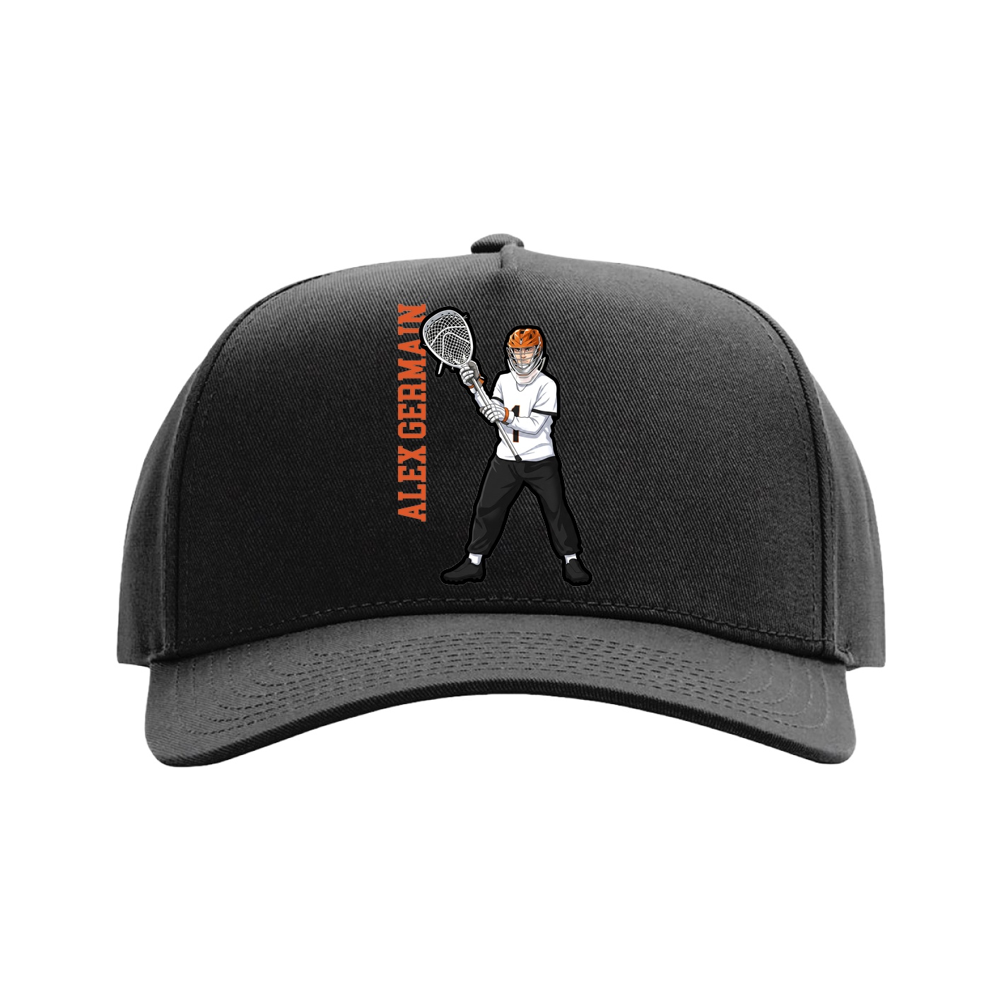 Full Fabric Five-Panel Champ Cap — Name Vertical in Black