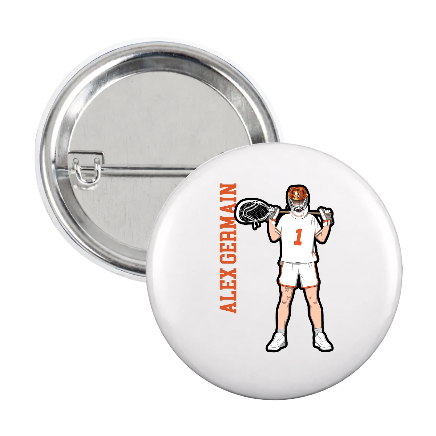 Game Day Button — Name Vertical in White