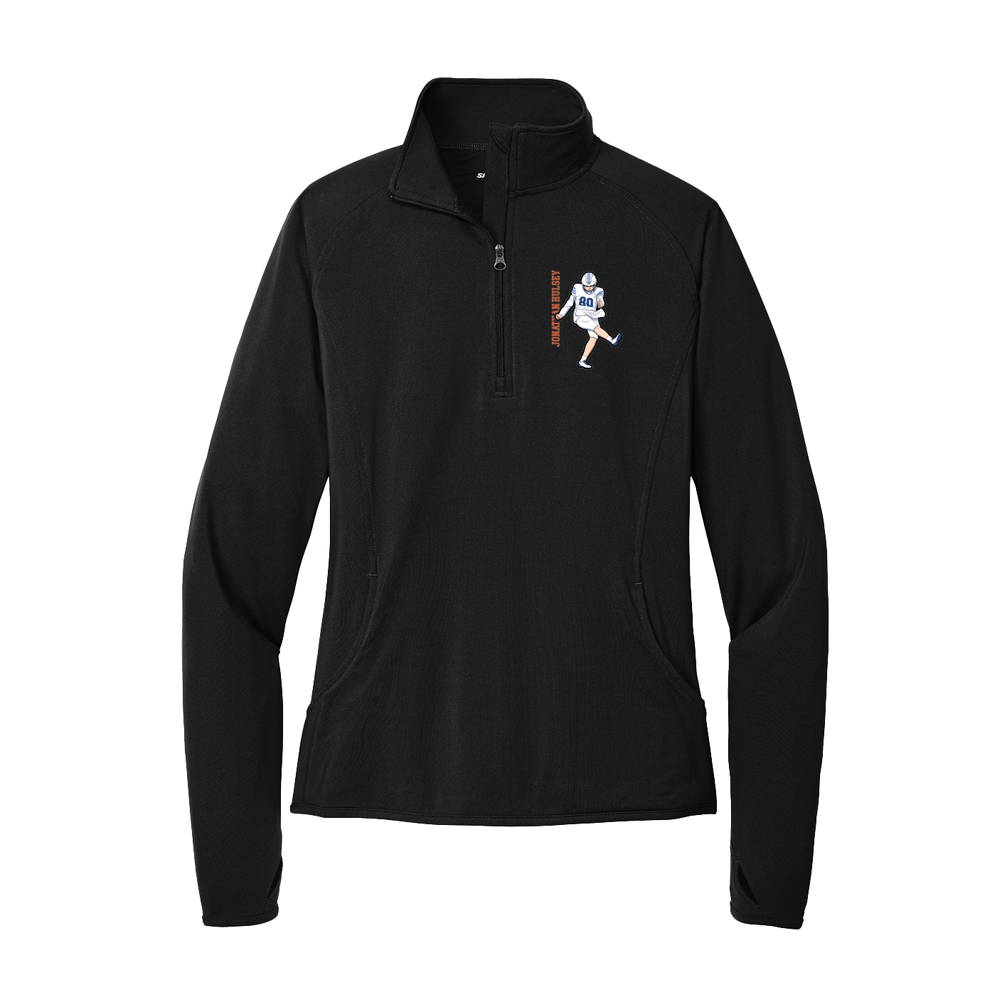 Women's Q-Zip Pullover — Name Vertical in Black