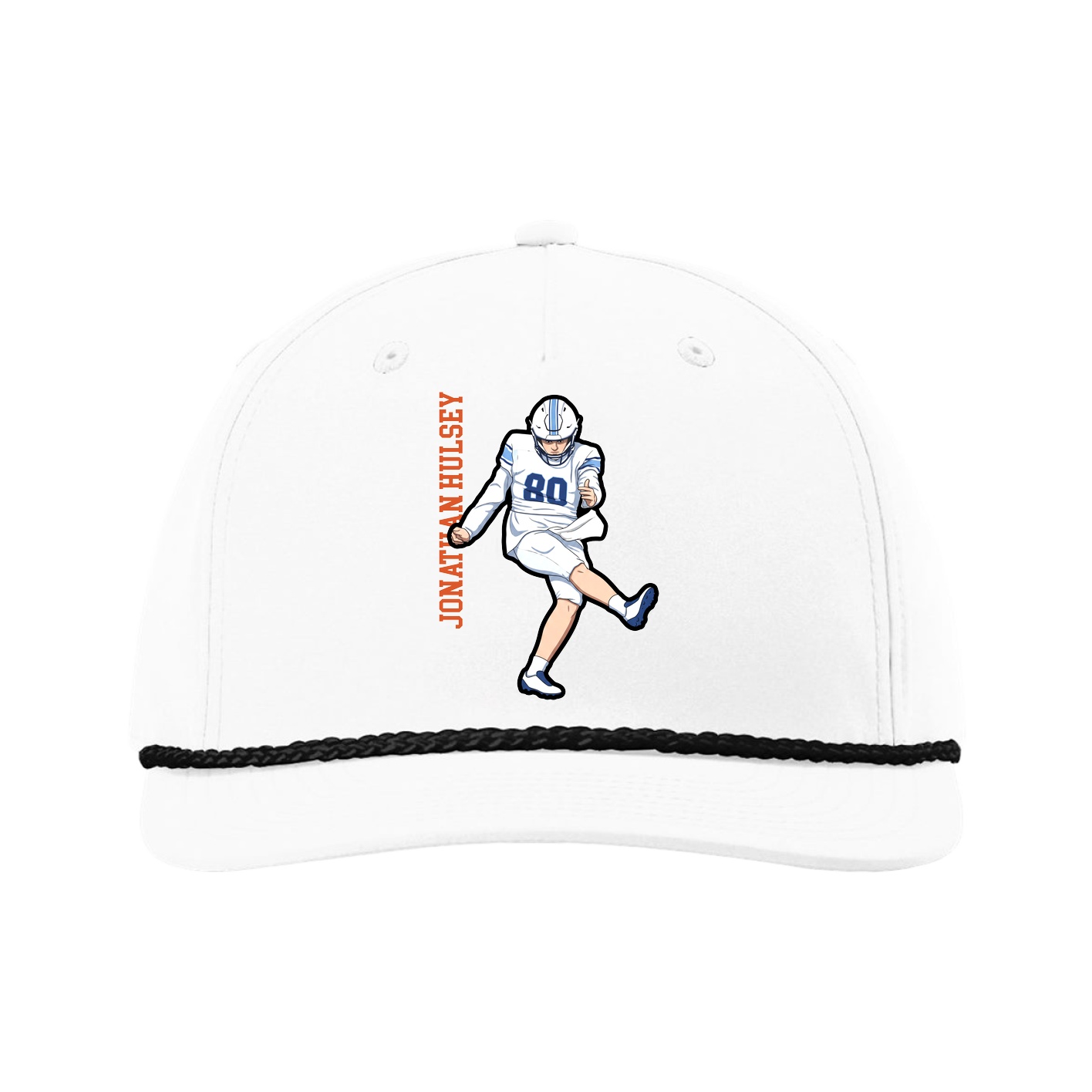 Five-Panel Classic Rope Cap — Name Vertical in White