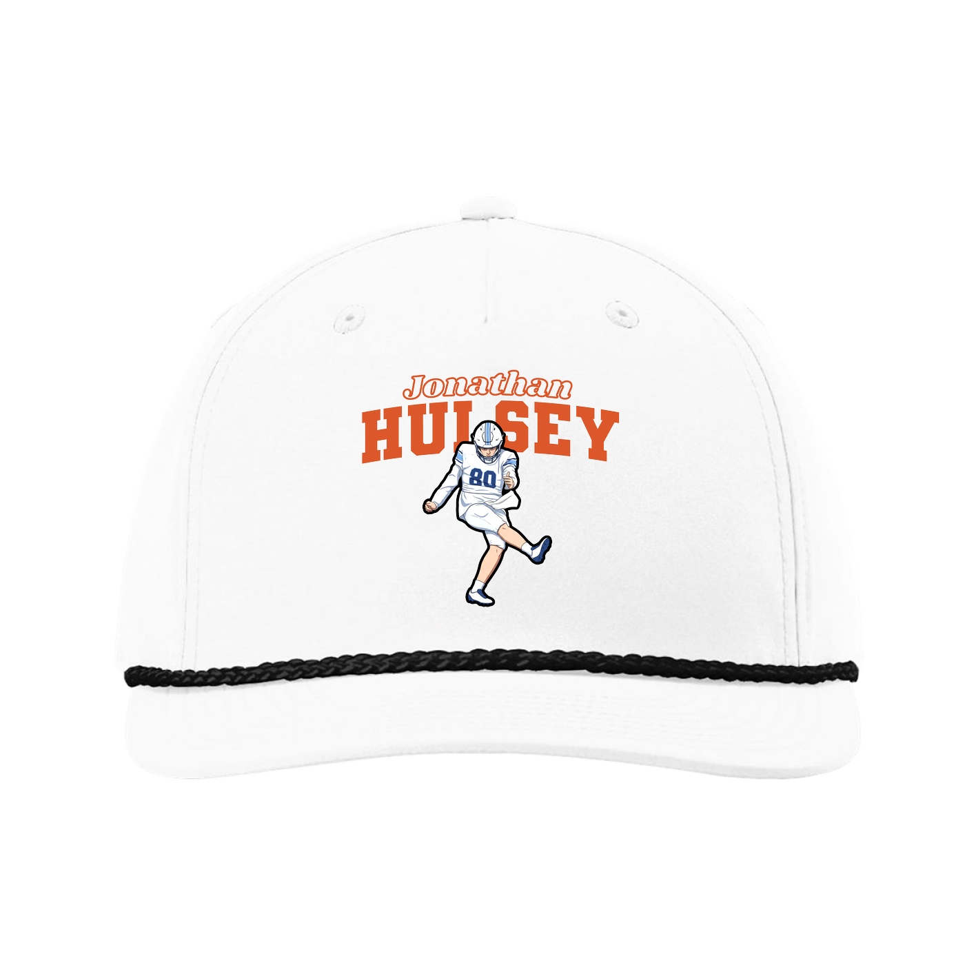 Five-Panel Classic Rope Cap — Name Arch in White