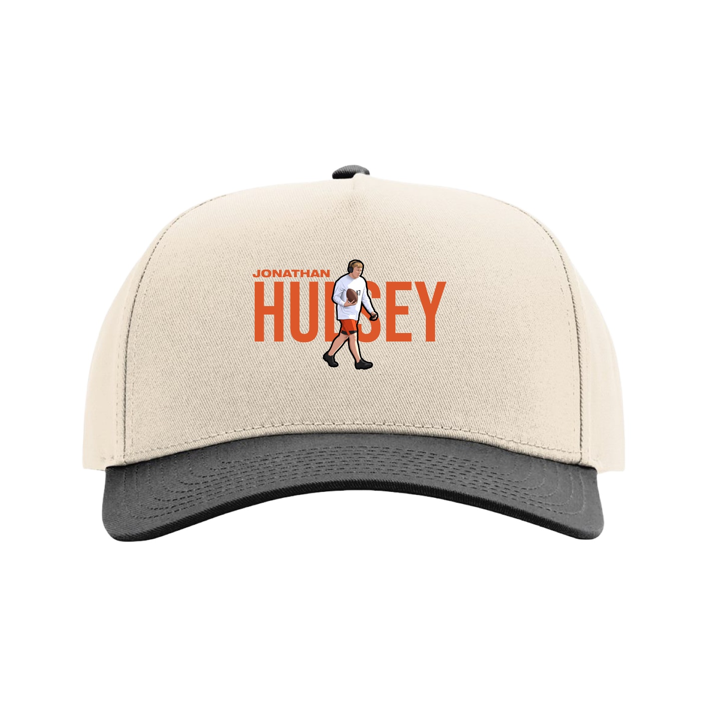 Full Fabric Five-Panel Champ Cap — Player Name in Cream/Black
