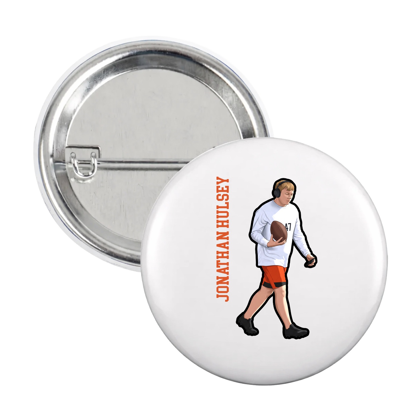 Game Day Button — Name Vertical in White