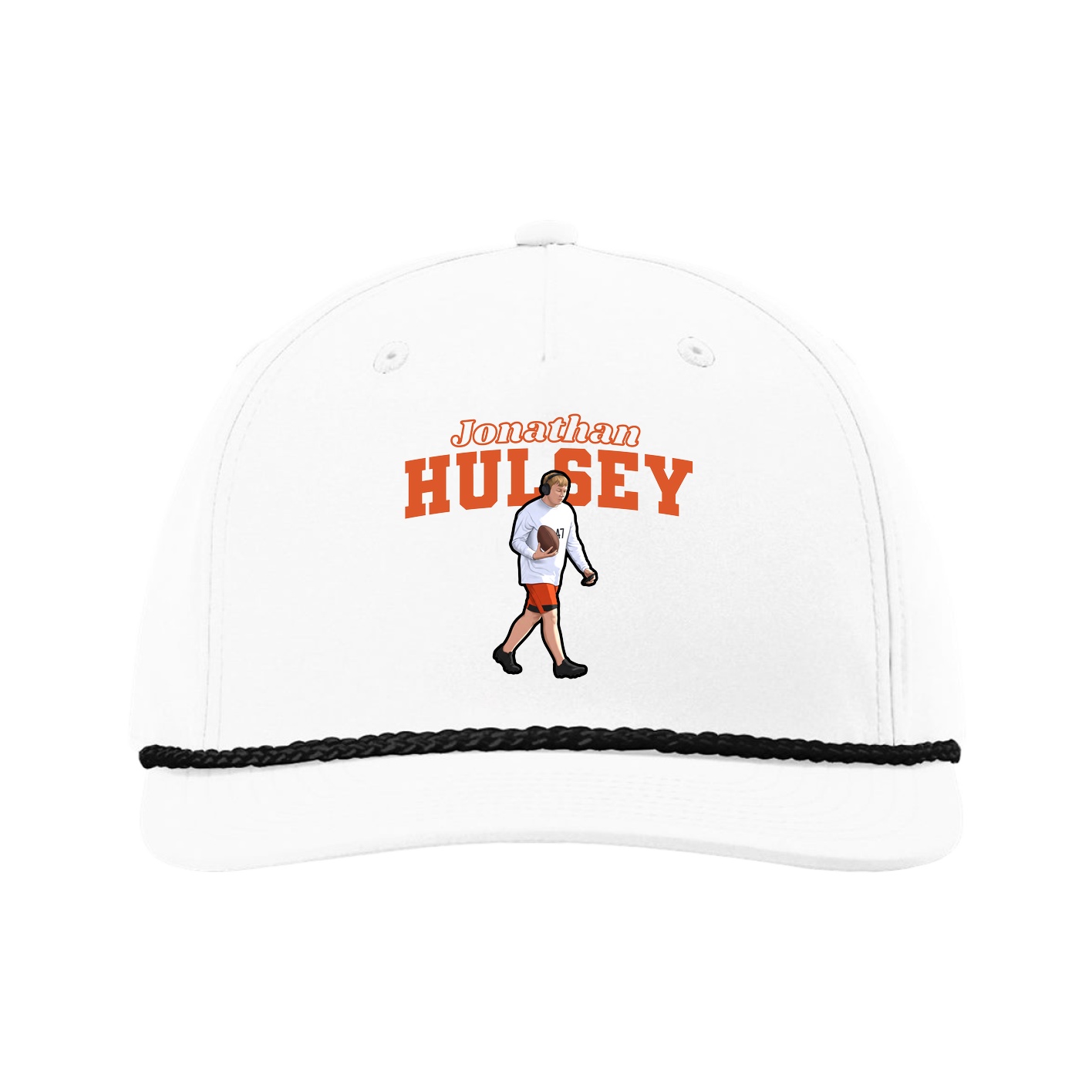 Five-Panel Classic Rope Cap — Name Arch in White