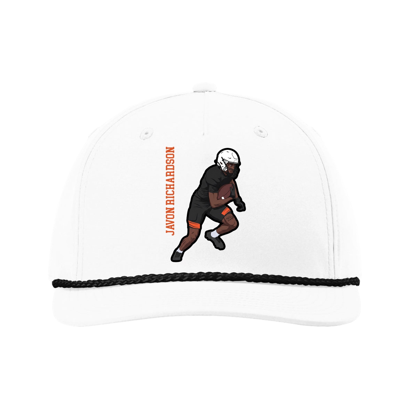Five-Panel Classic Rope Cap — Name Vertical in White