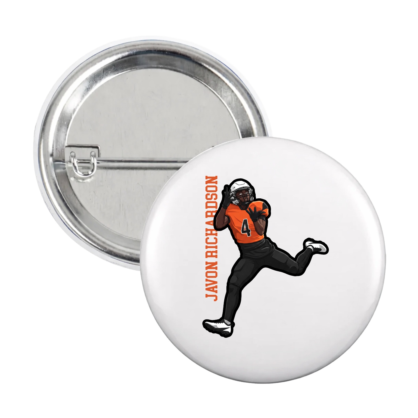 Game Day Button — Name Vertical in White