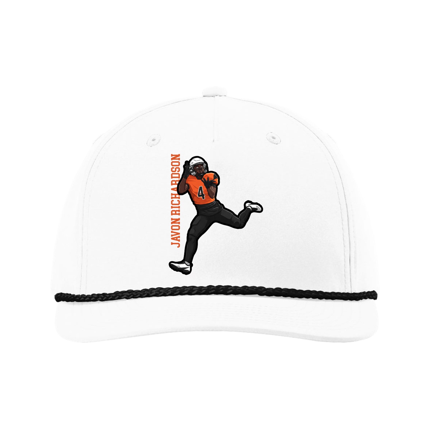 Five-Panel Classic Rope Cap — Name Vertical in White