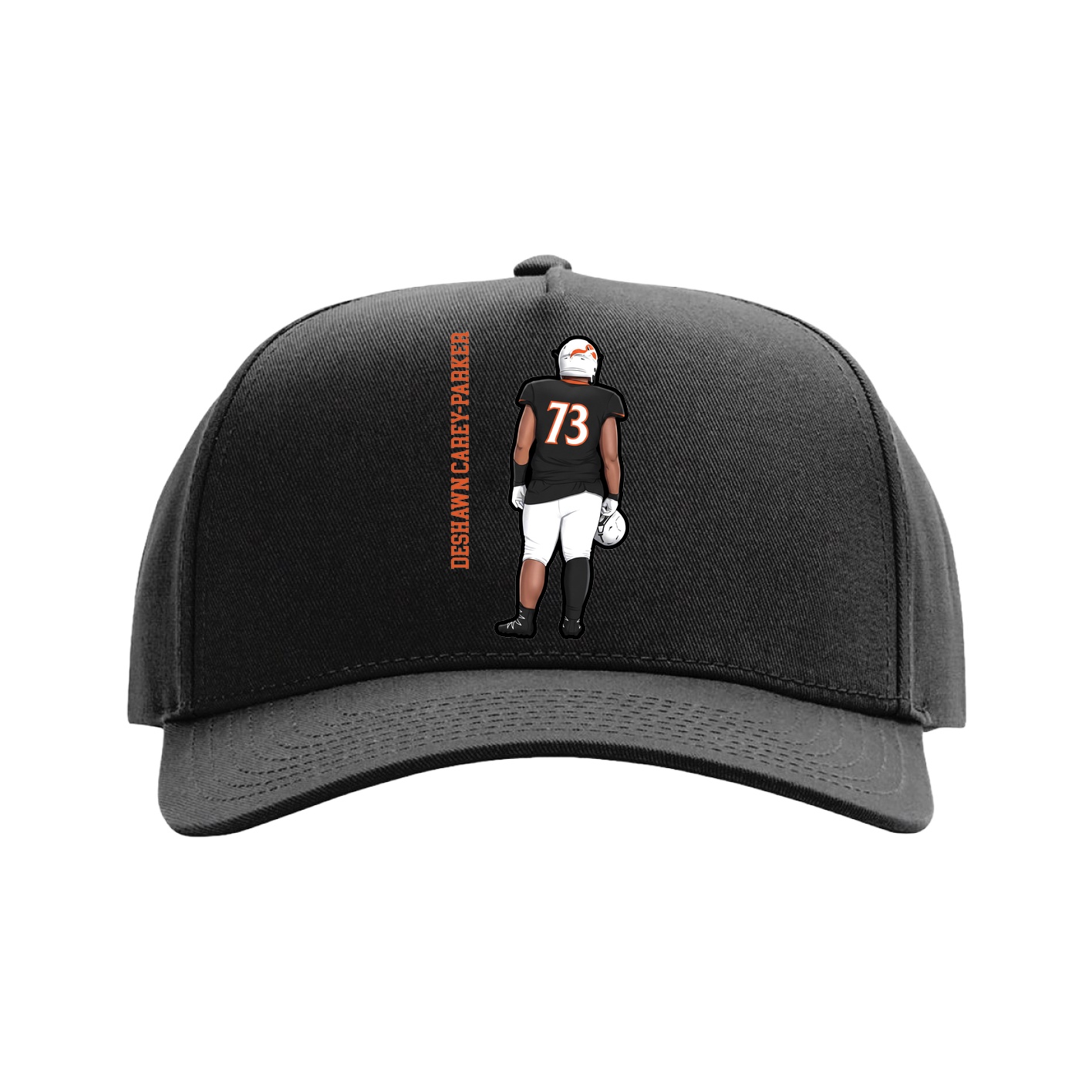 Full Fabric Five-Panel Champ Cap — Name Vertical in Black
