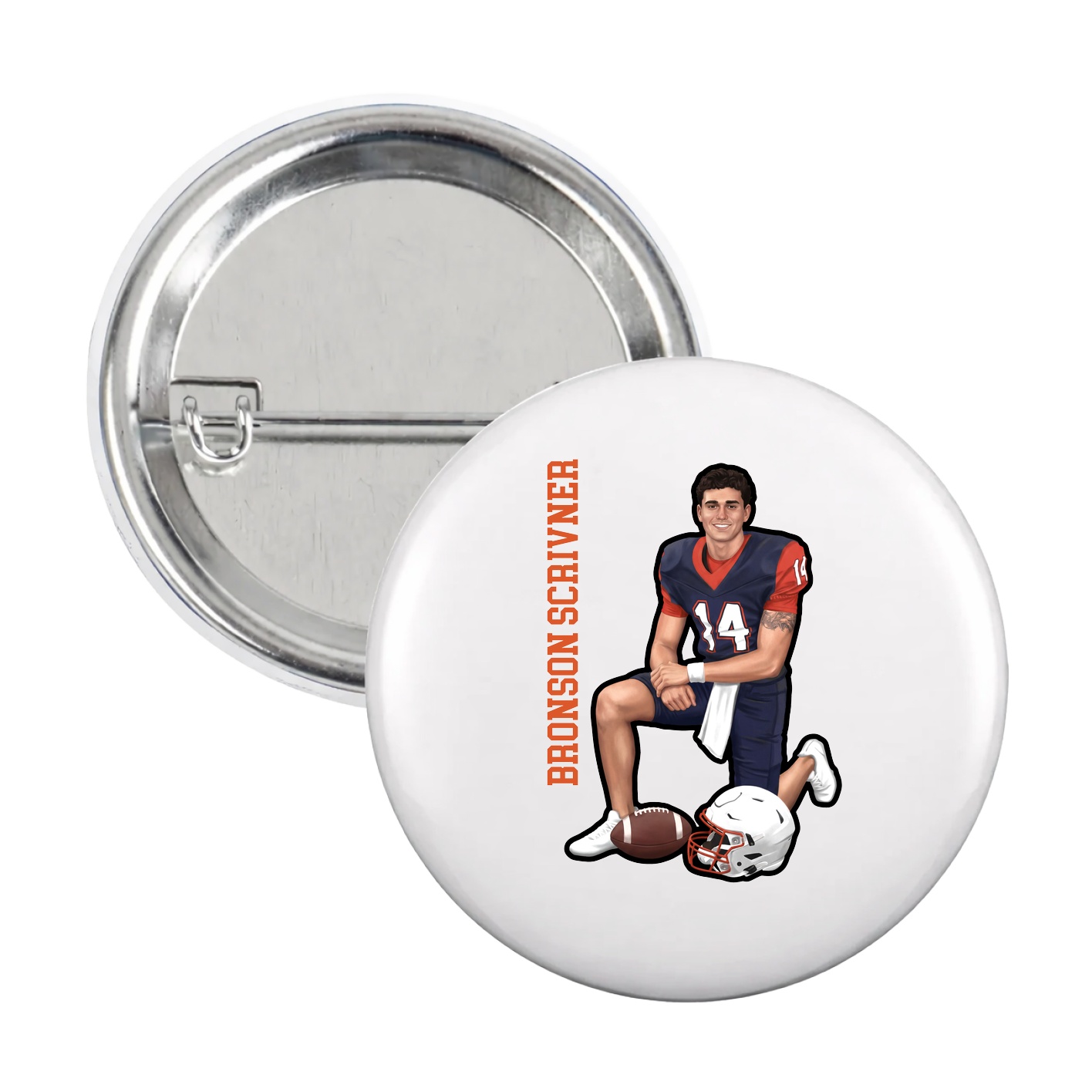 Game Day Button — Name Vertical in White