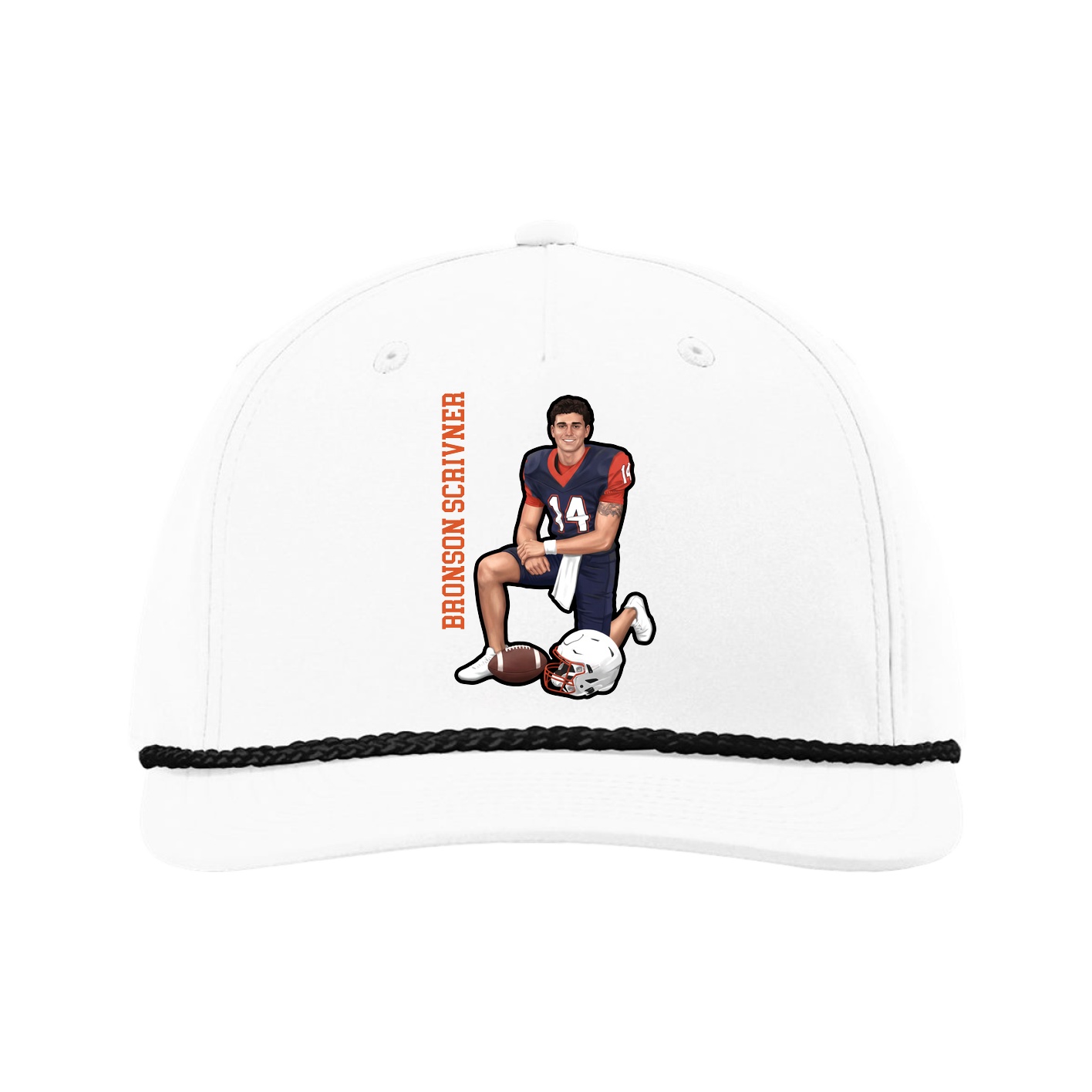 Five-Panel Classic Rope Cap — Name Vertical in White