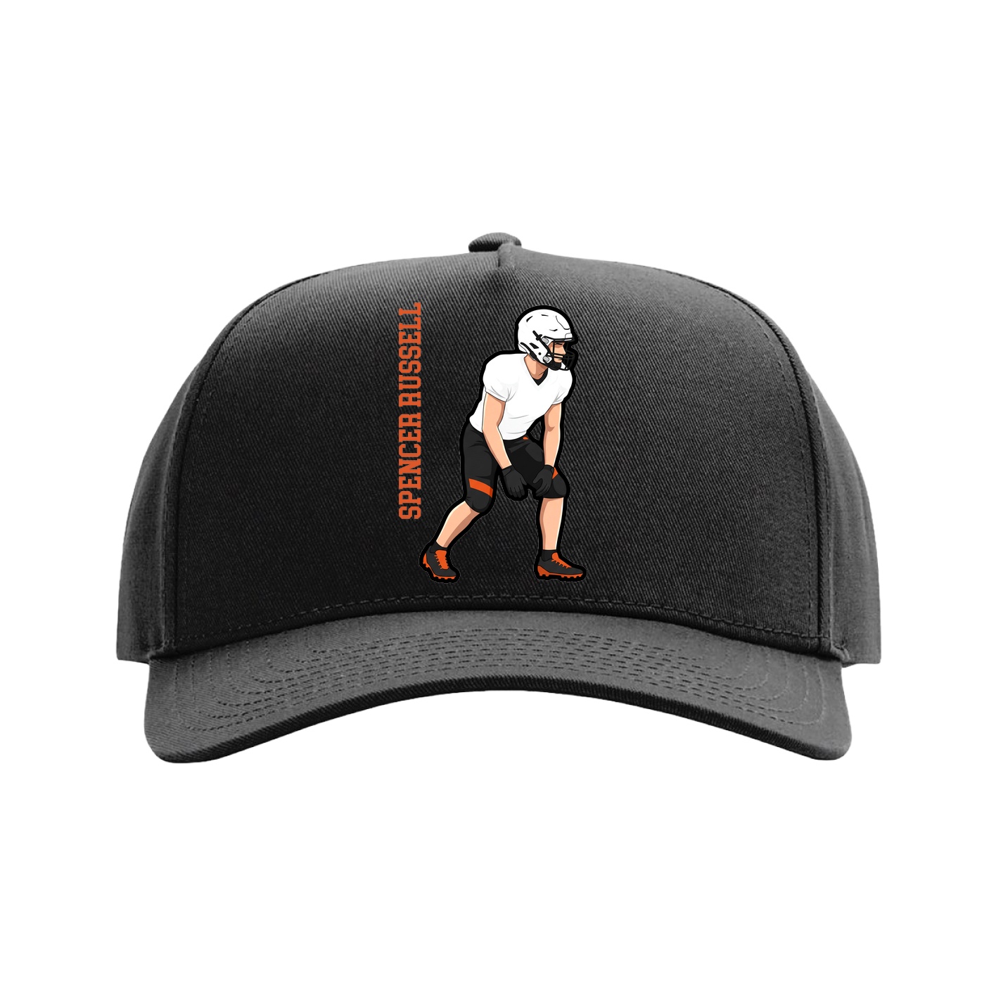 Full Fabric Five-Panel Champ Cap — Name Vertical in Black