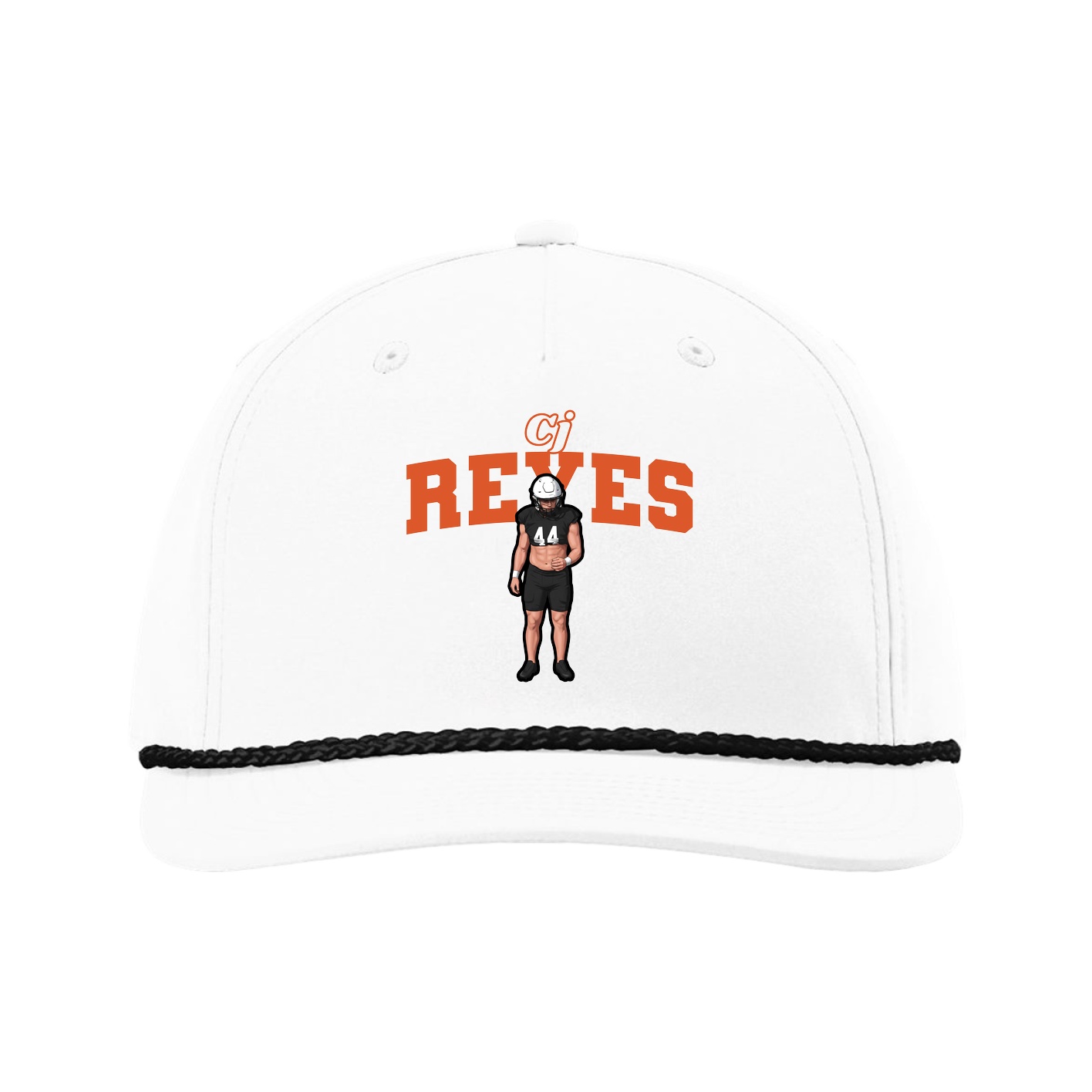 Five-Panel Classic Rope Cap — Name Arch in White