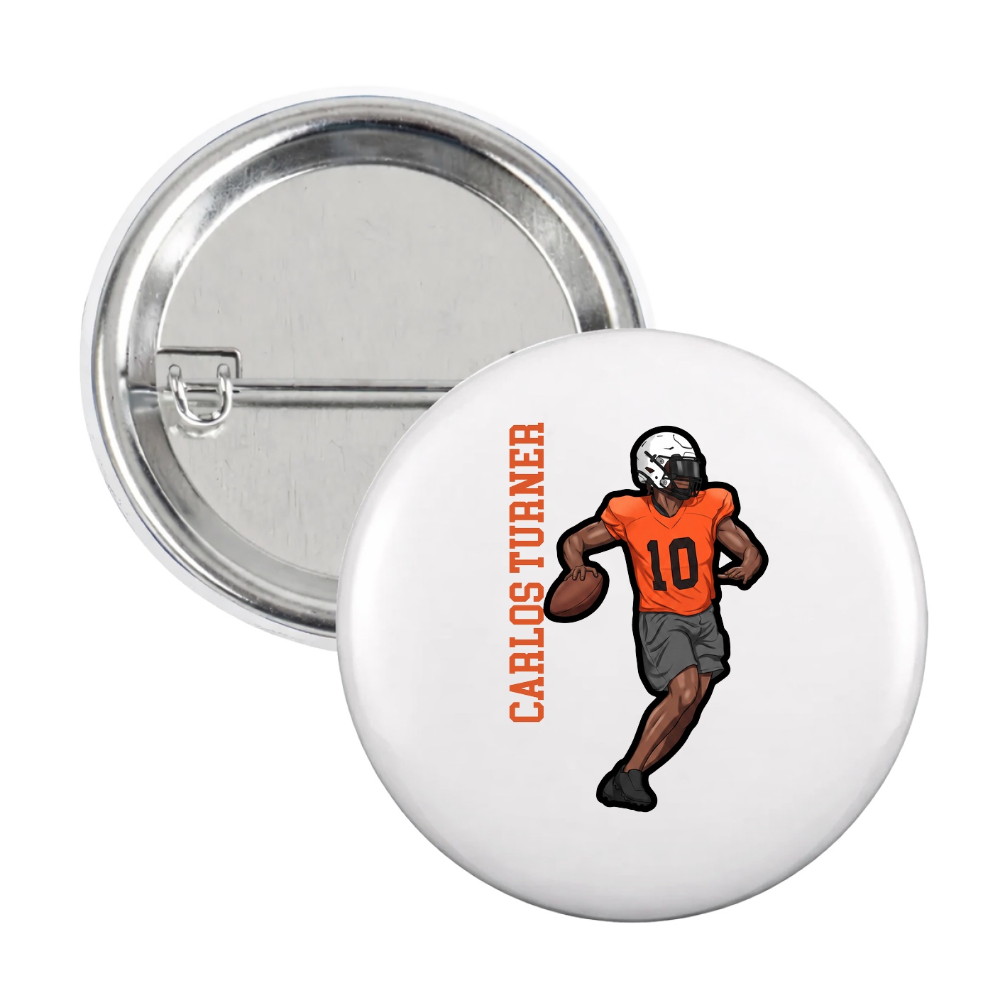 Game Day Button — Name Vertical in White