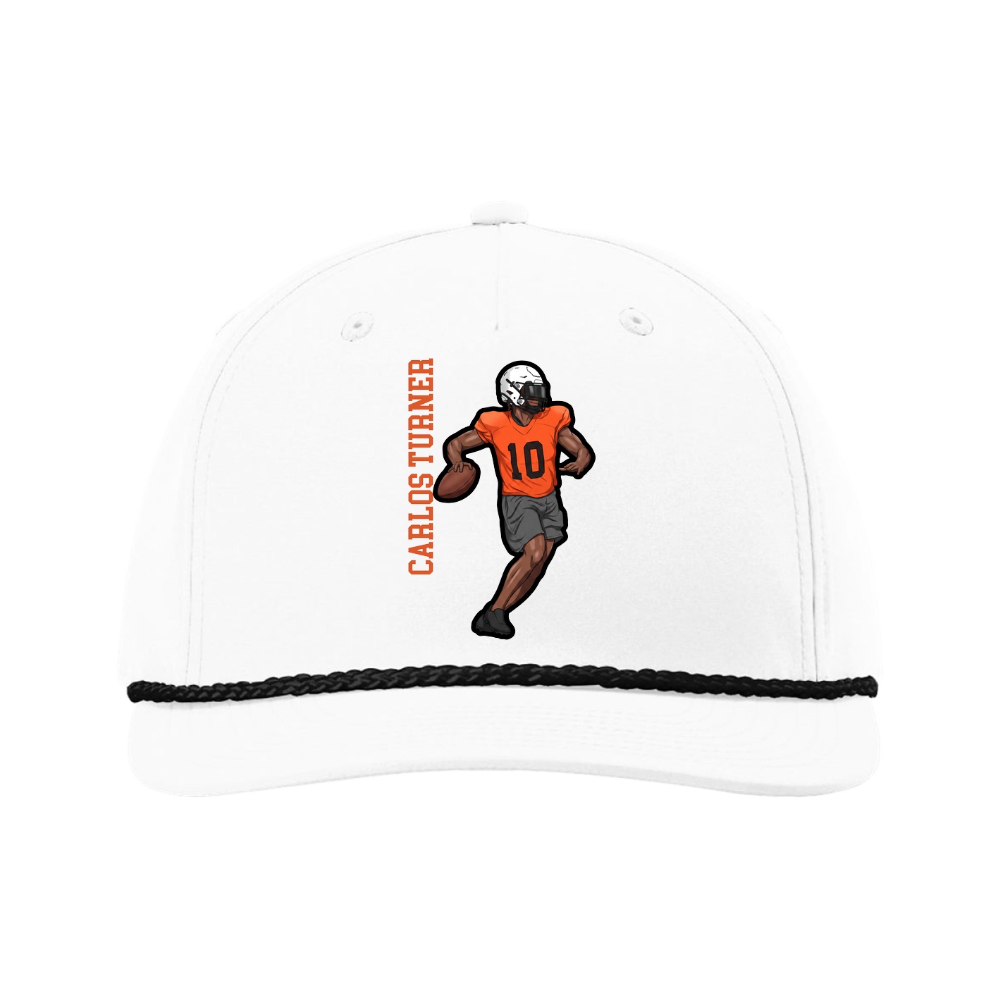 Five-Panel Classic Rope Cap — Name Vertical in White