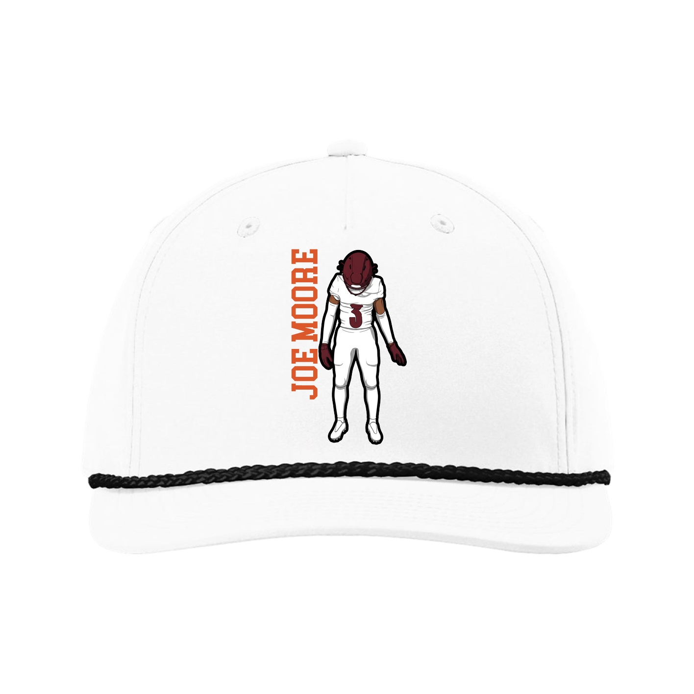 Five-Panel Classic Rope Cap — Name Vertical in White
