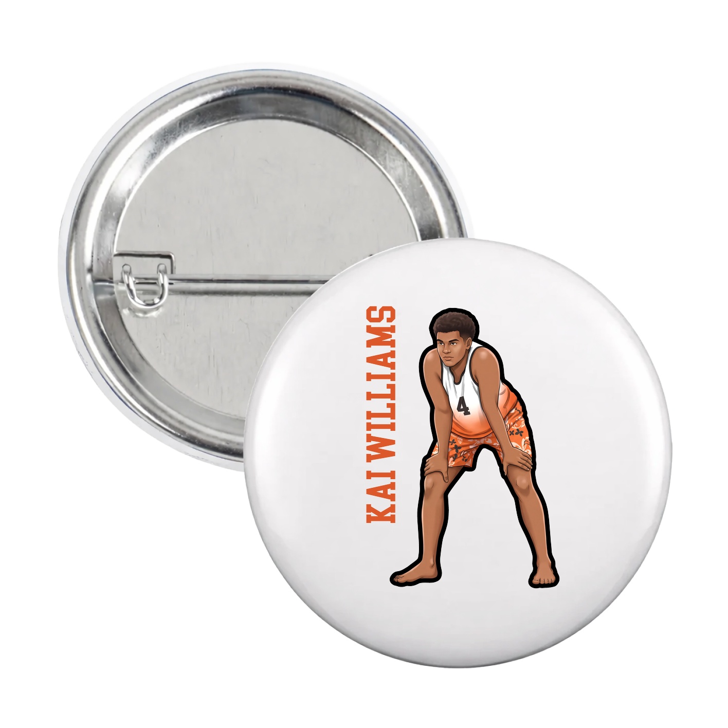 Game Day Button — Name Vertical in White