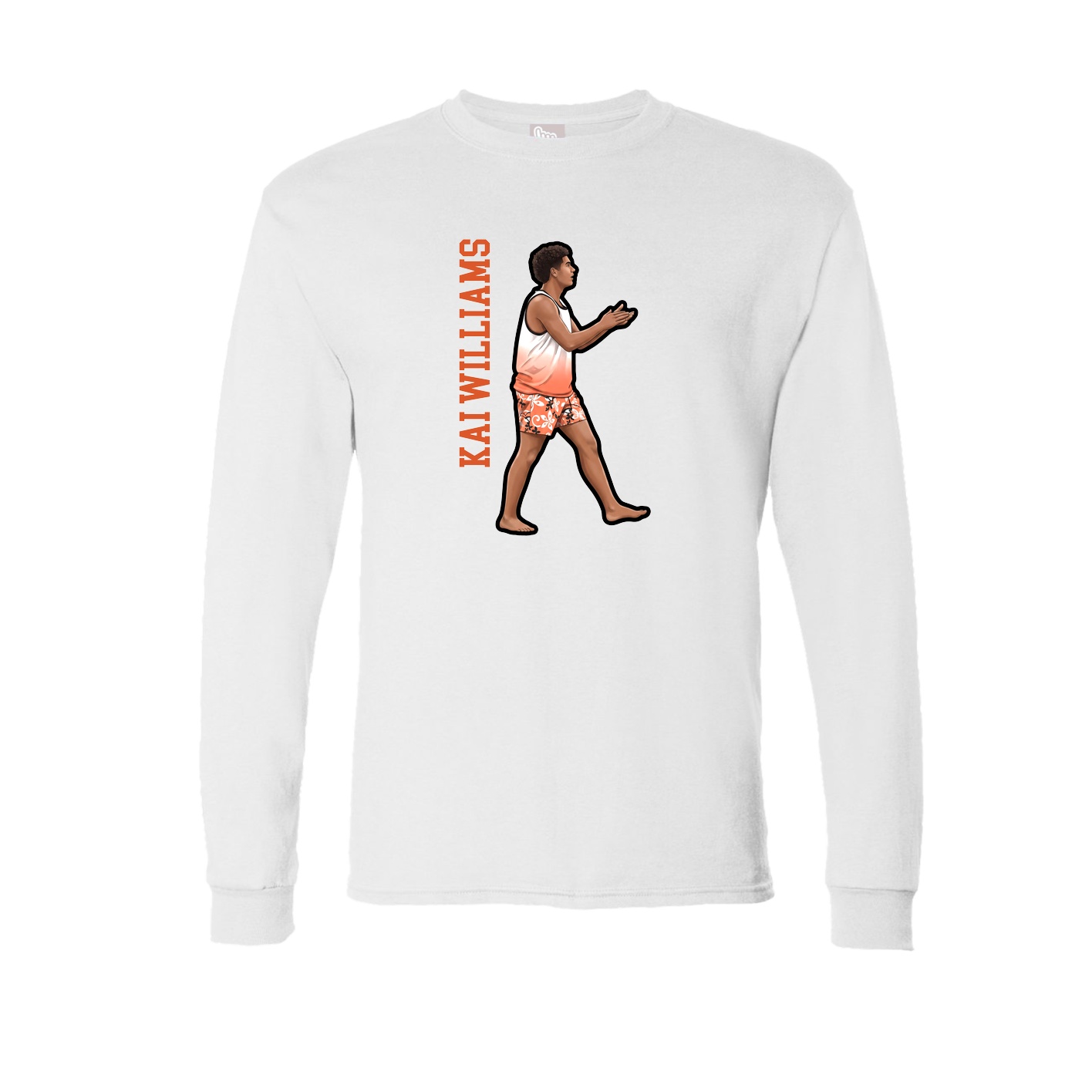 Long Sleeve Tee — Name Vertical in White