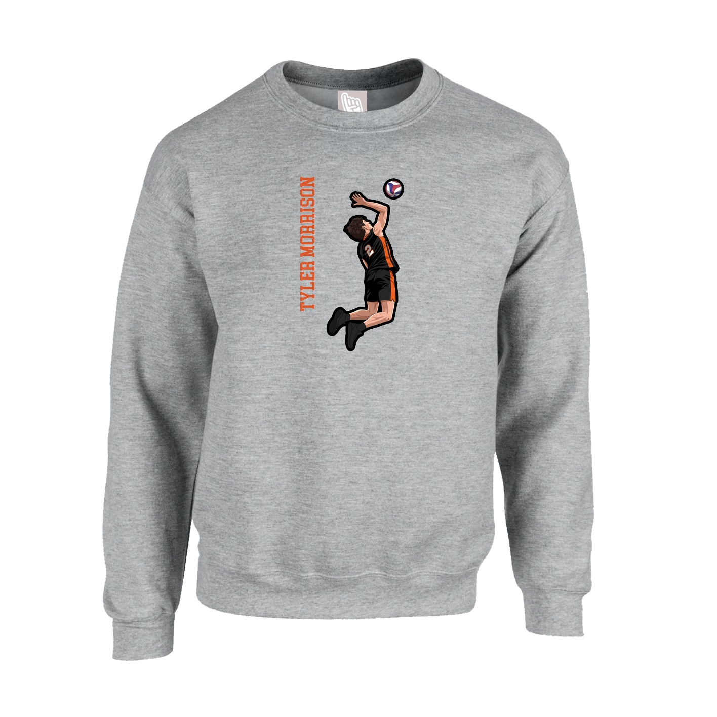 Fleece Crew — Name Vertical in Grey