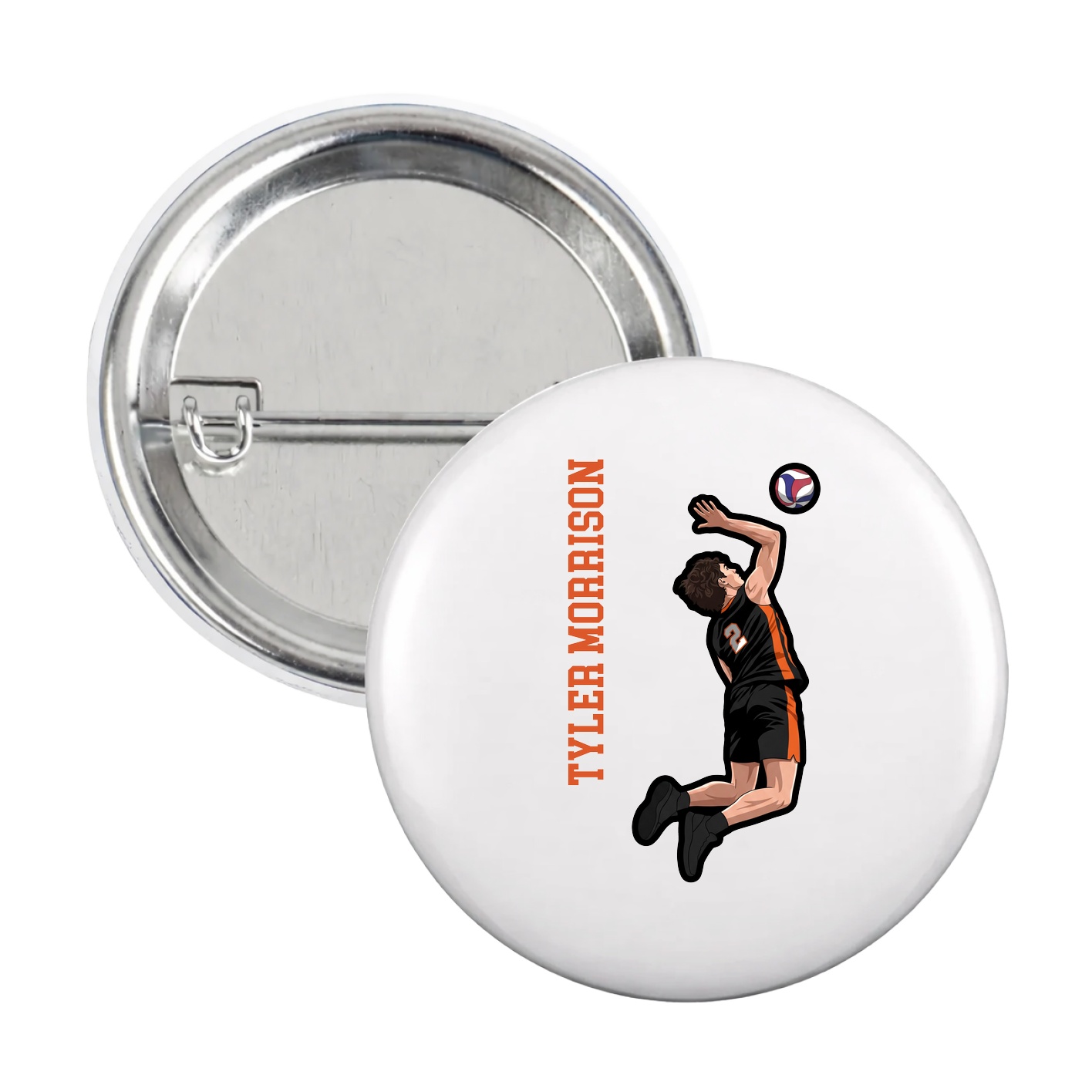 Game Day Button — Name Vertical in White