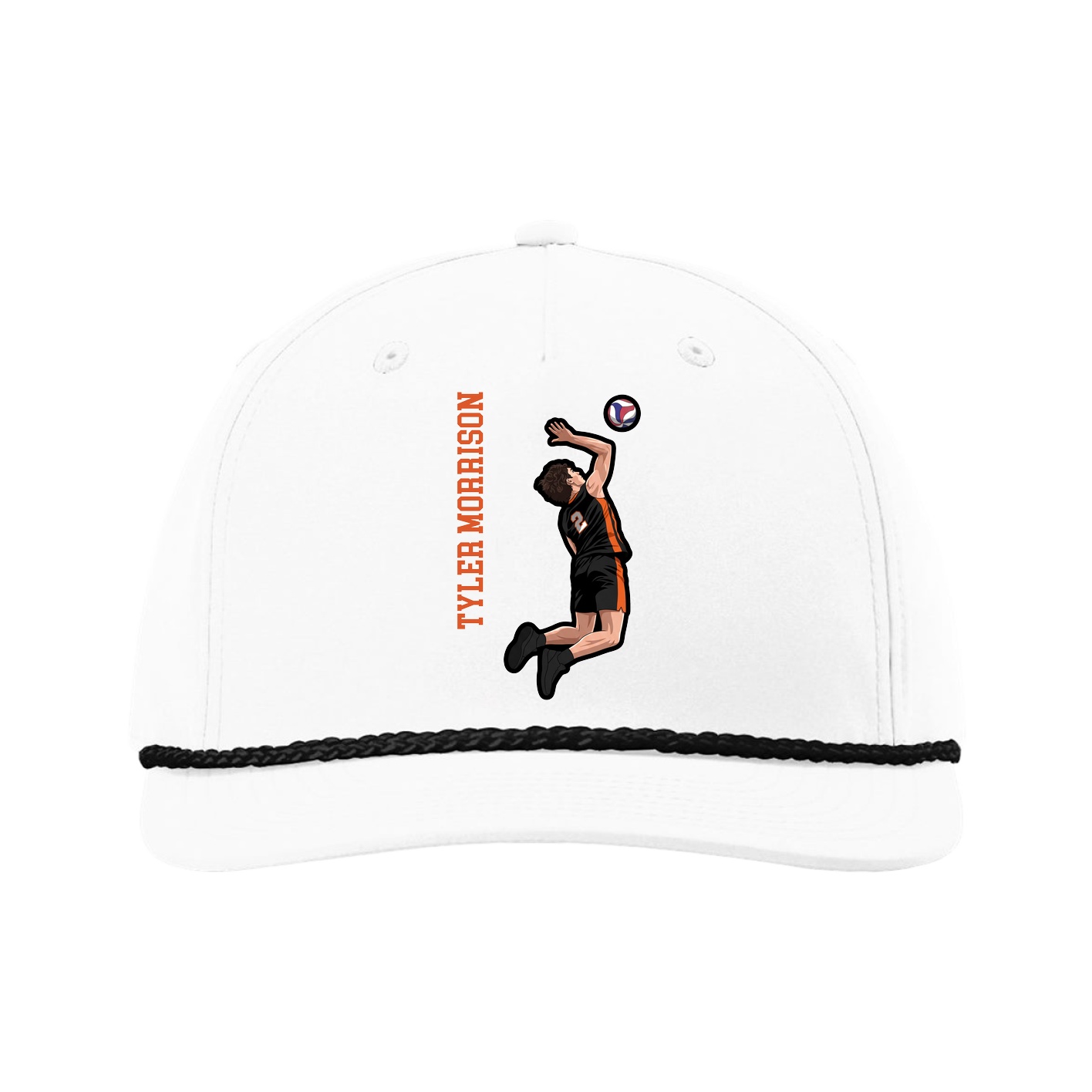 Five-Panel Classic Rope Cap — Name Vertical in White
