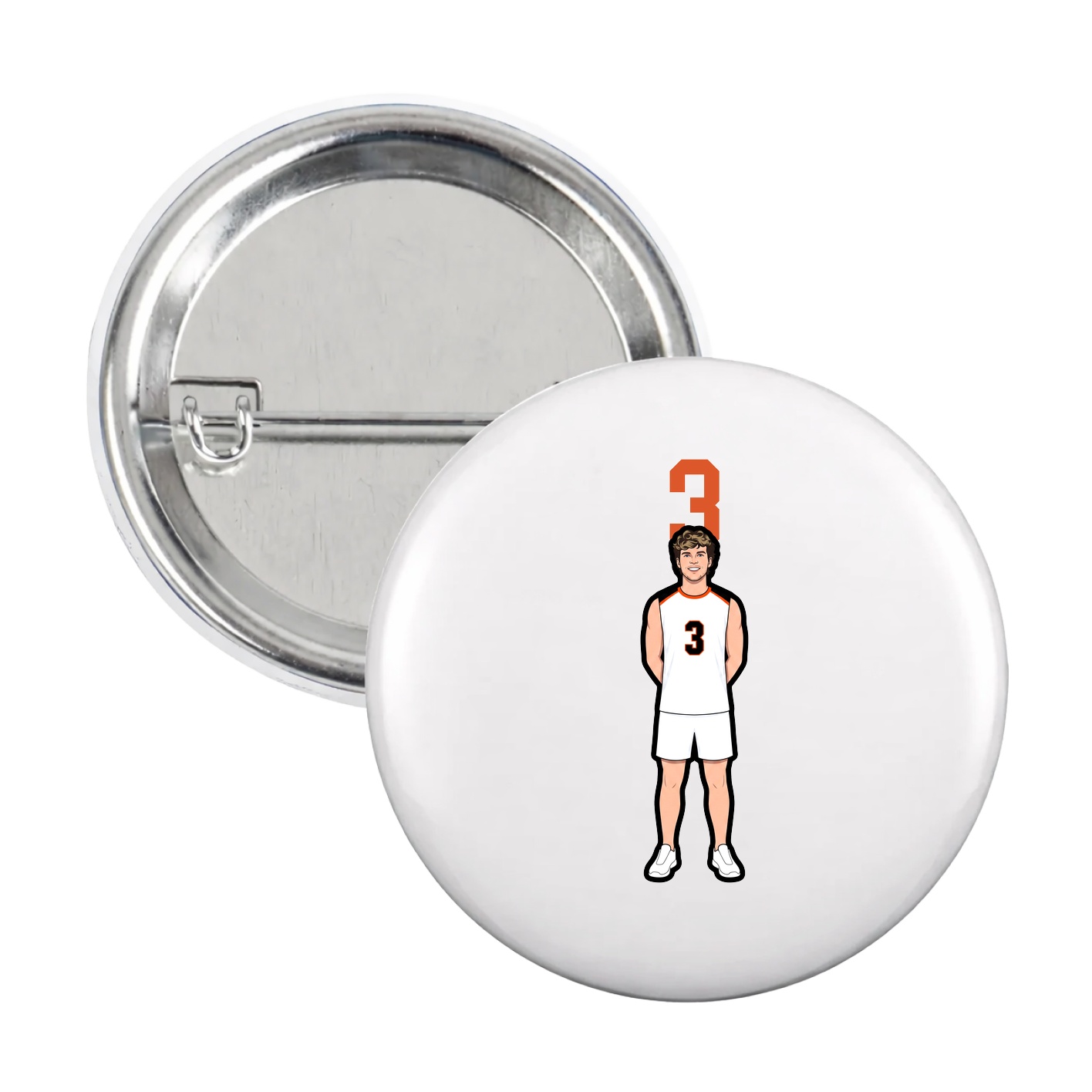 Game Day Button — Number Top in White