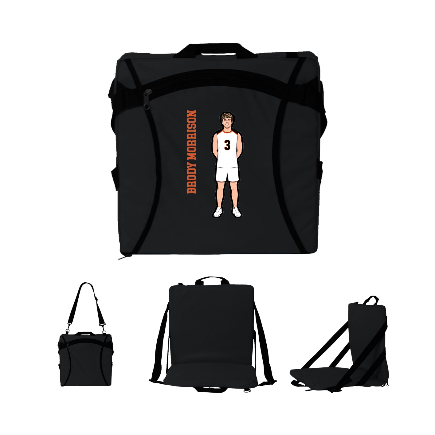 Folding Stadium Seat — Name Vertical in Black