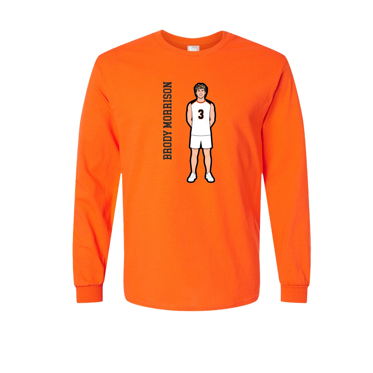 Long Sleeve Tee — Name Vertical in Orange