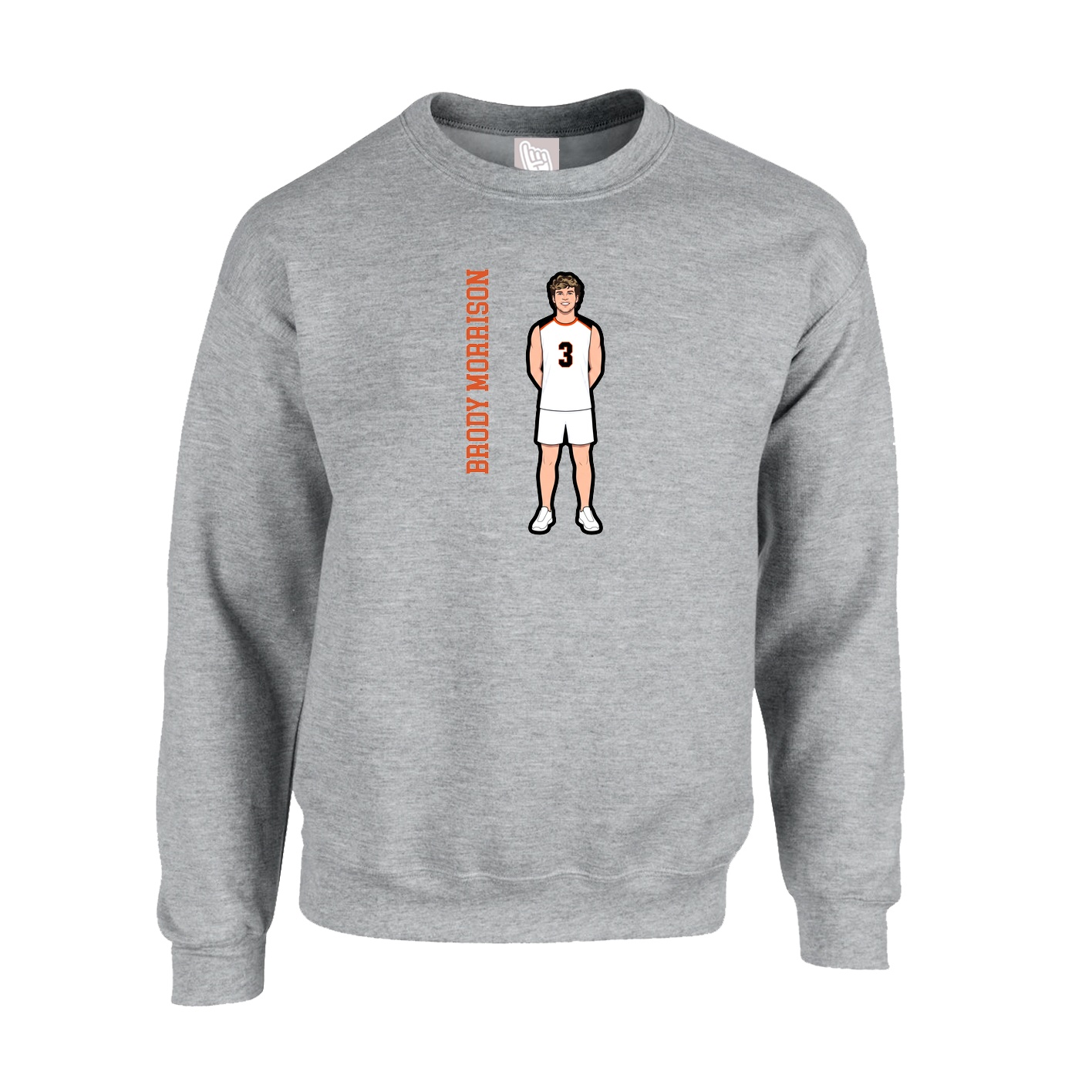 Fleece Crew — Name Vertical in Grey