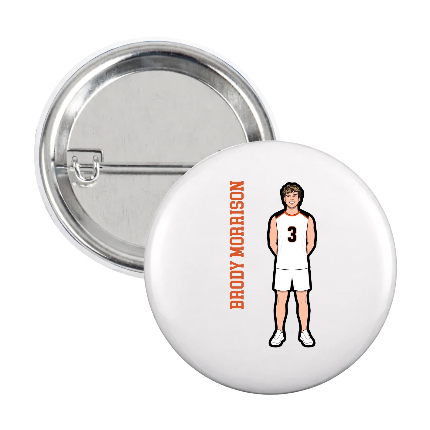 Game Day Button — Name Vertical in White