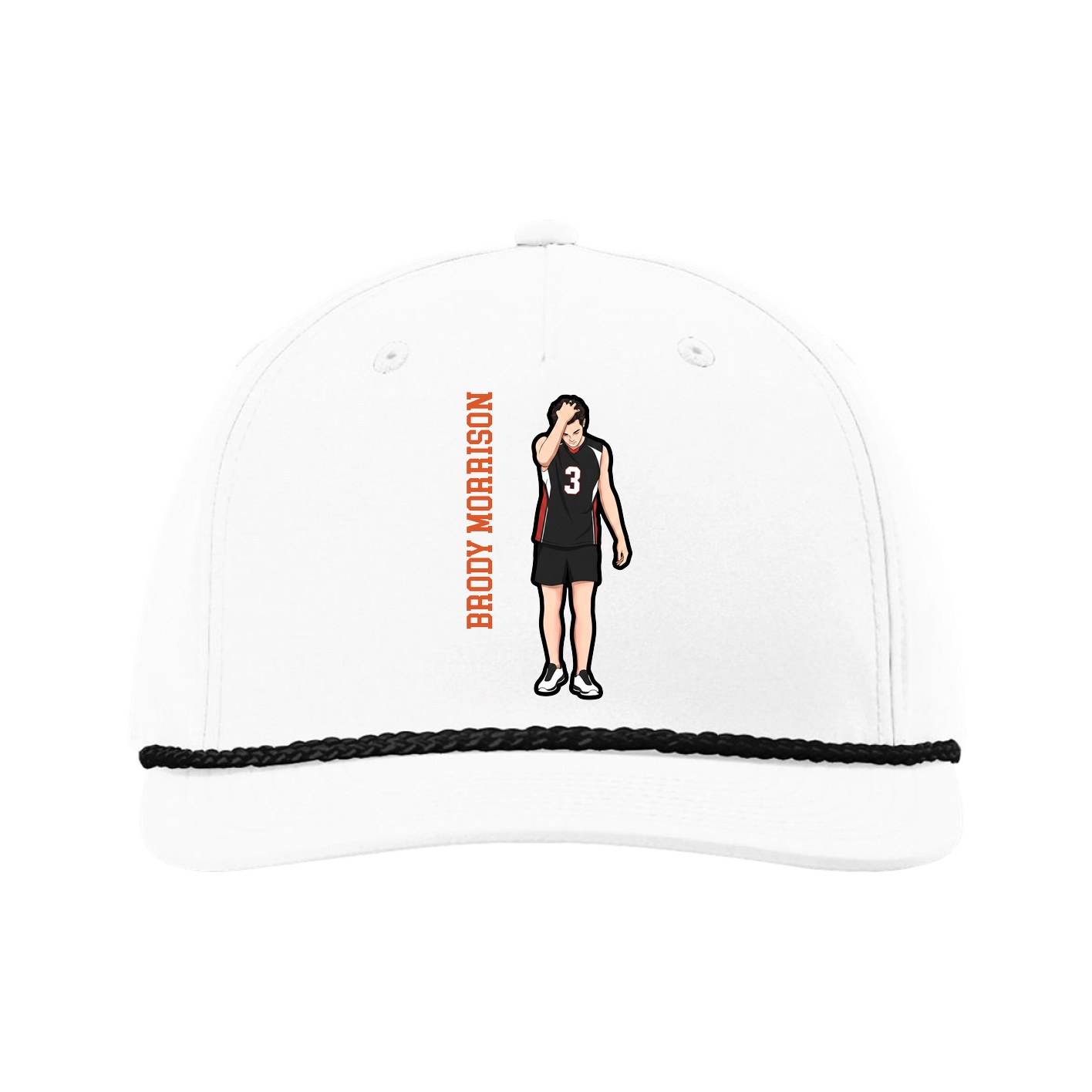Five-Panel Classic Rope Cap — Name Vertical in White