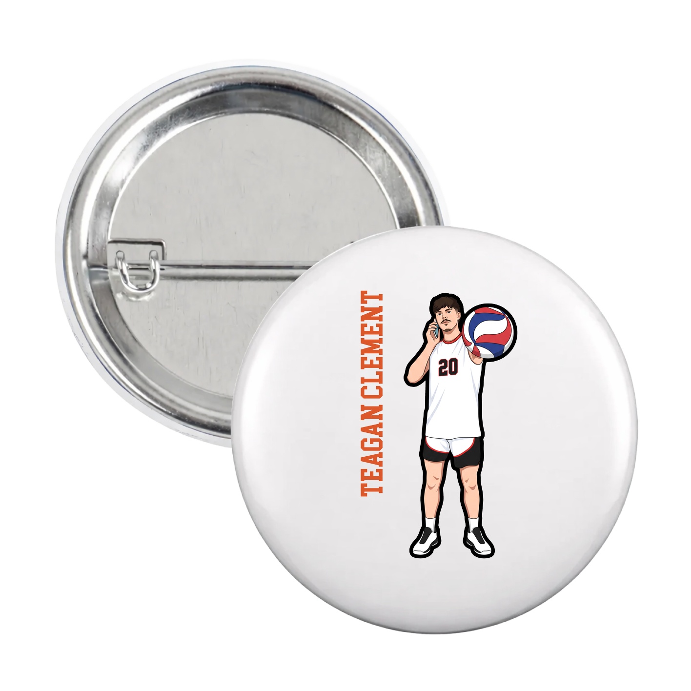 Game Day Button — Name Vertical in White