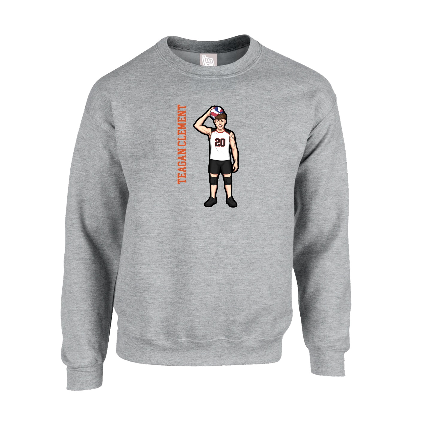 Fleece Crew — Name Vertical in Grey