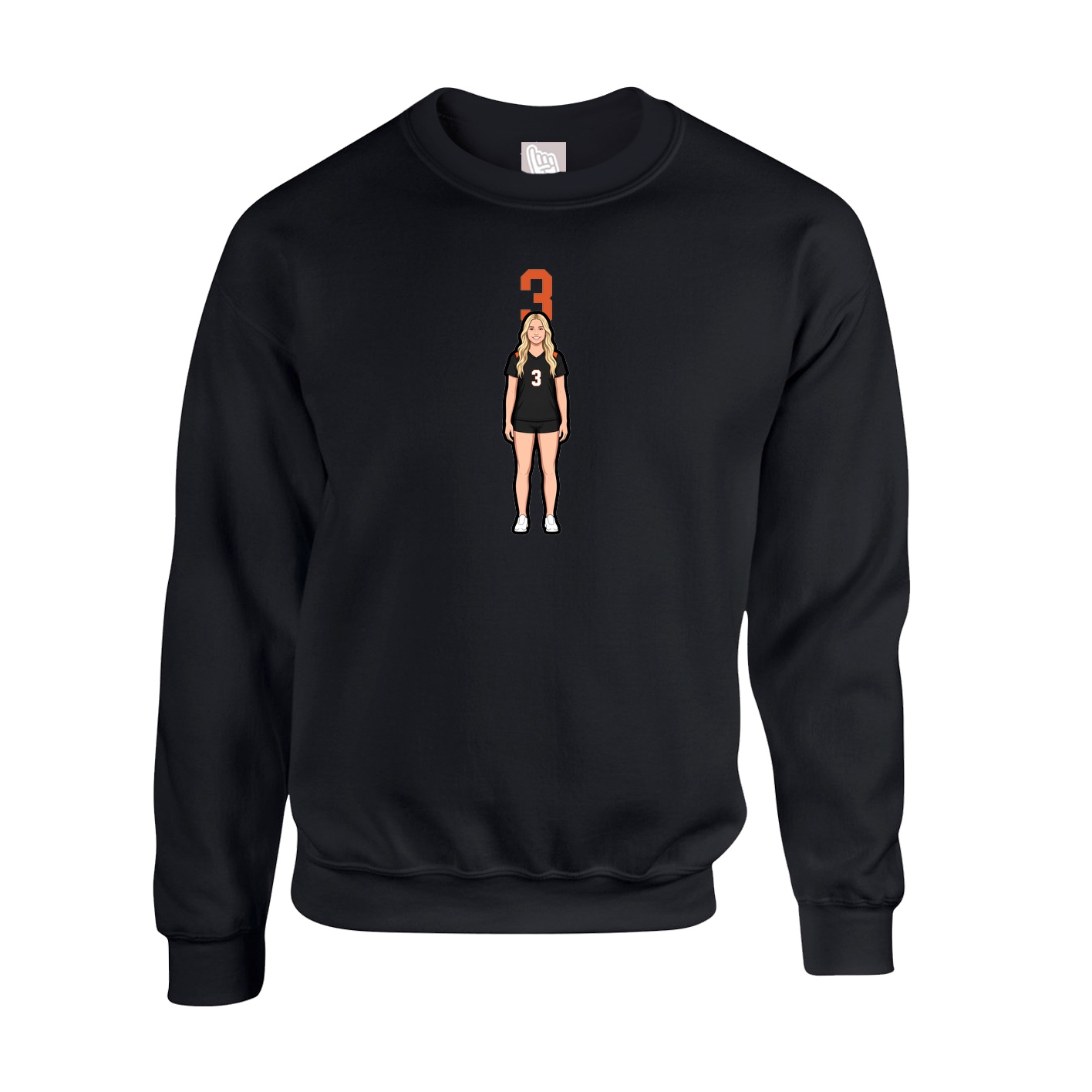 Fleece Crew — Number Top in Black