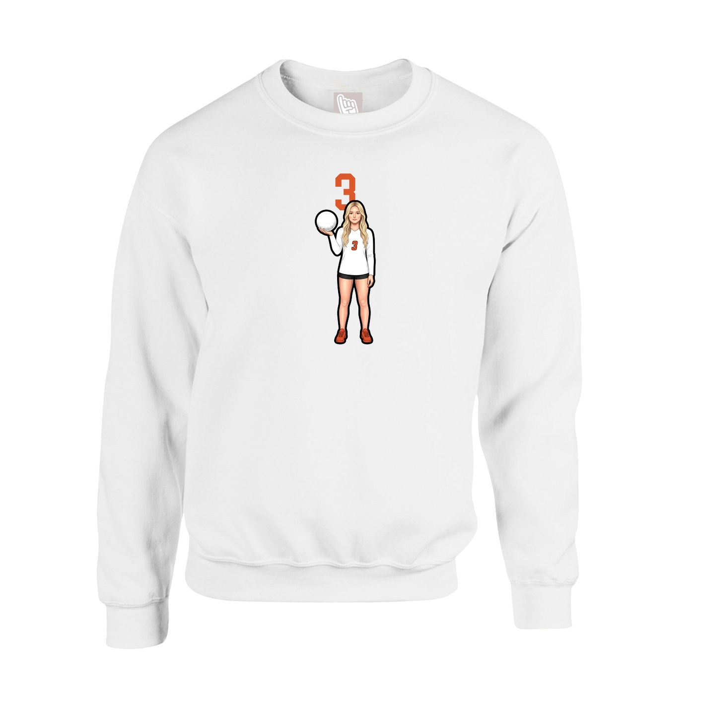 Fleece Crew — Number Top in White
