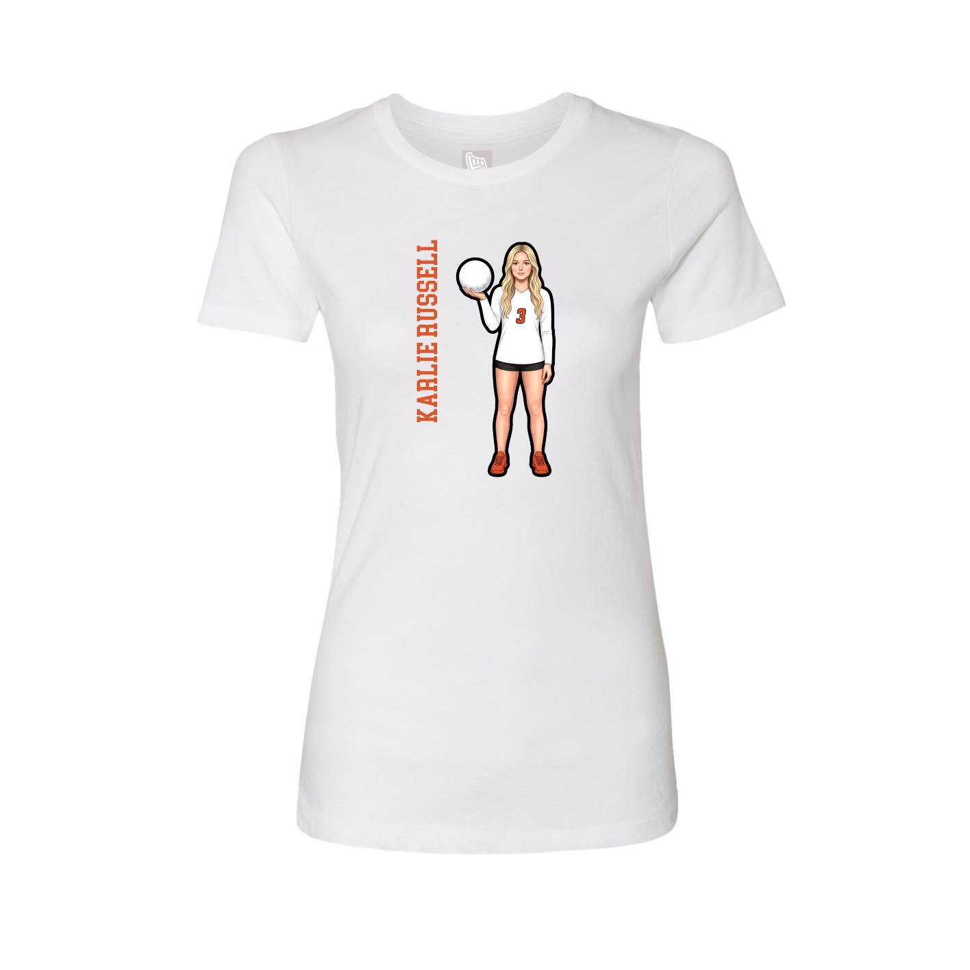 Womens Tee — Name Vertical in White