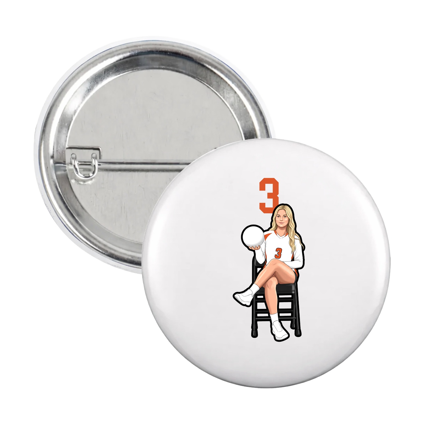 Game Day Button — Number Top in White