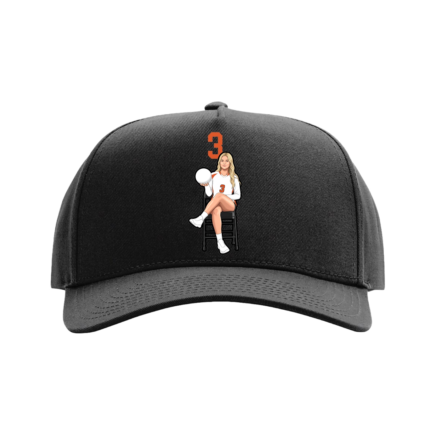 Full Fabric Five-Panel Champ Cap — Number Top in Black