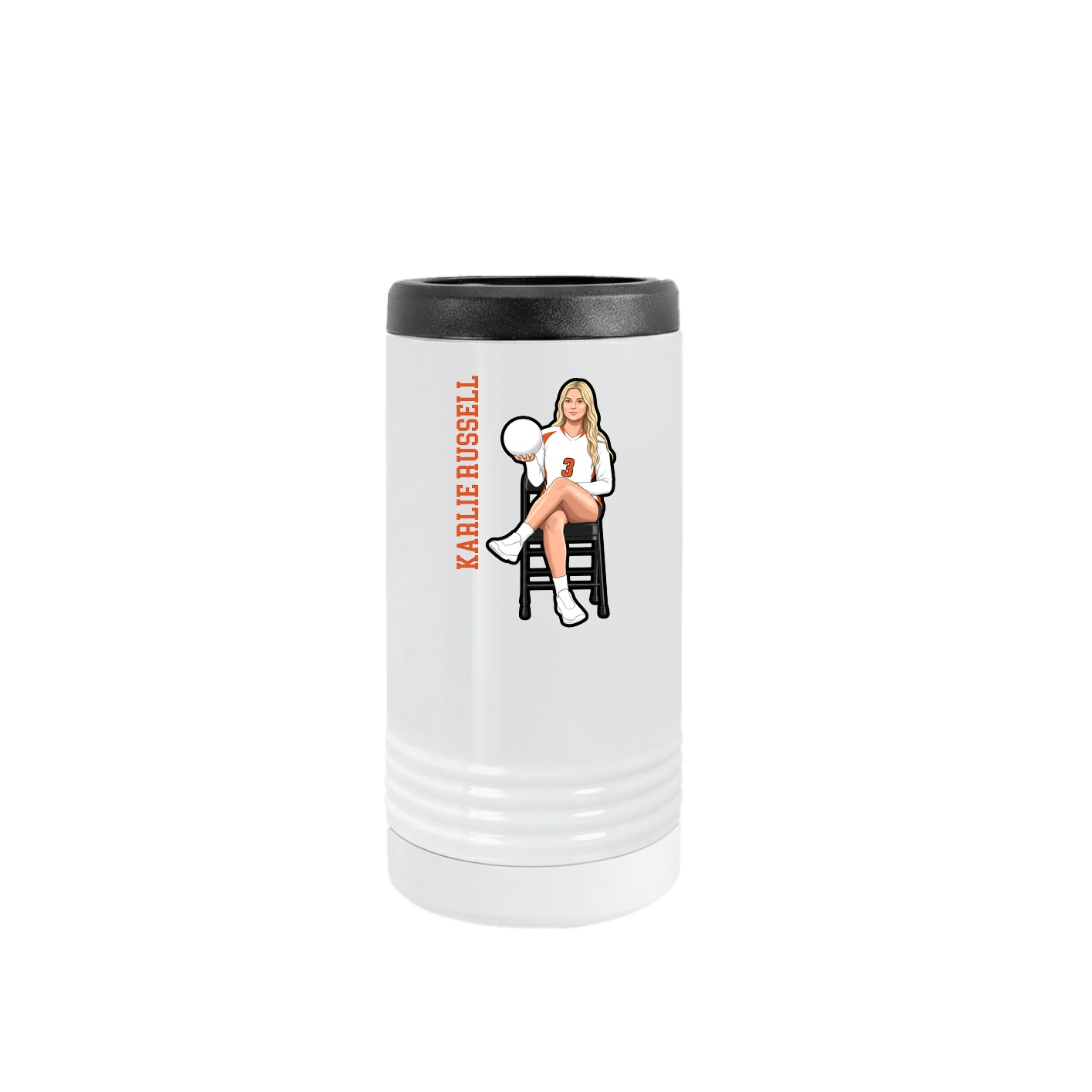 Slim Beverage Holder — Name Vertical in White