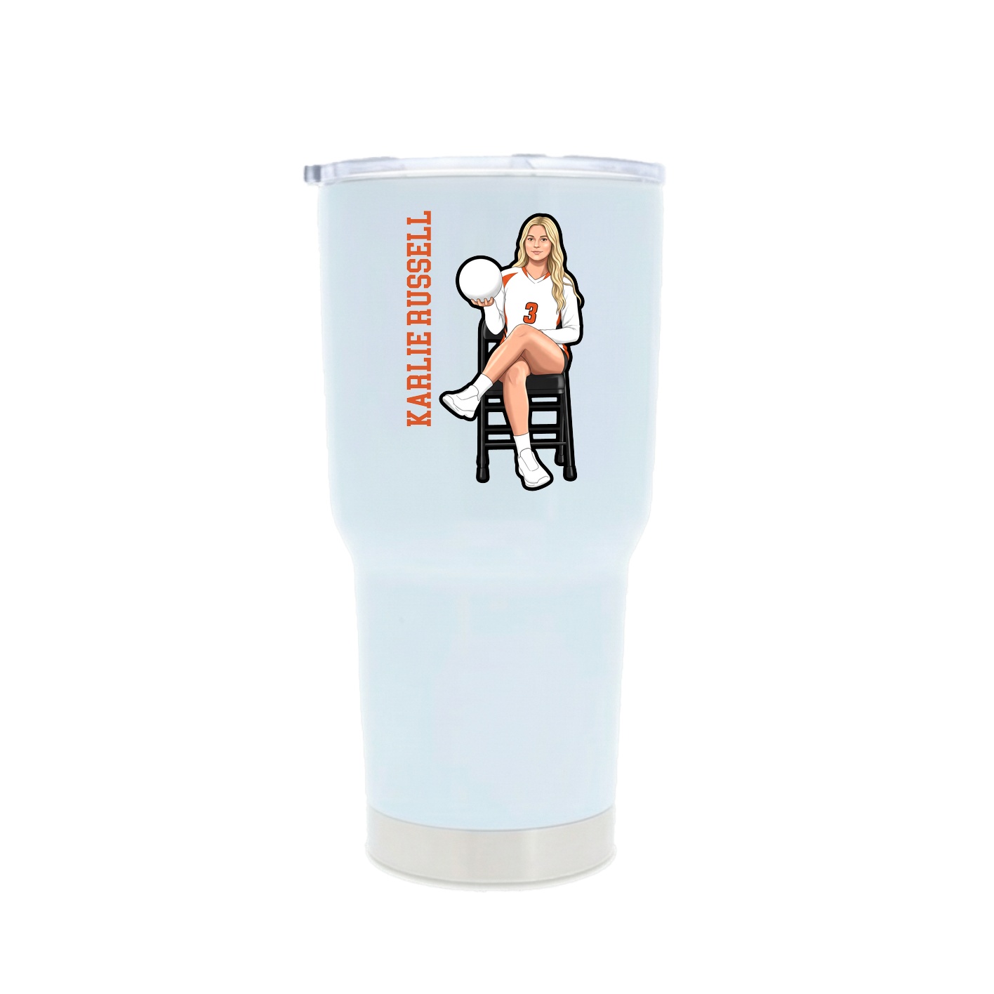 30oz Stainless Steel Tumbler — Name Vertical in White