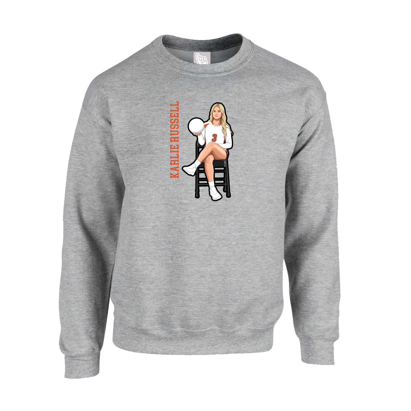 Fleece Crew — Name Vertical in Grey