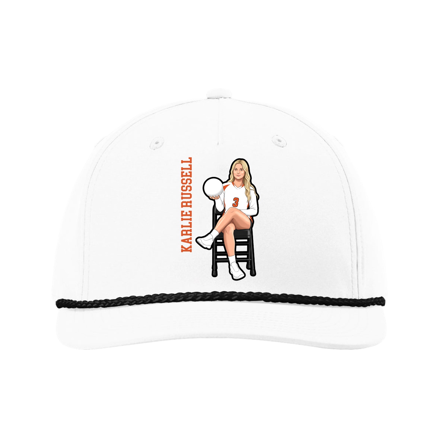 Five-Panel Classic Rope Cap — Name Vertical in White