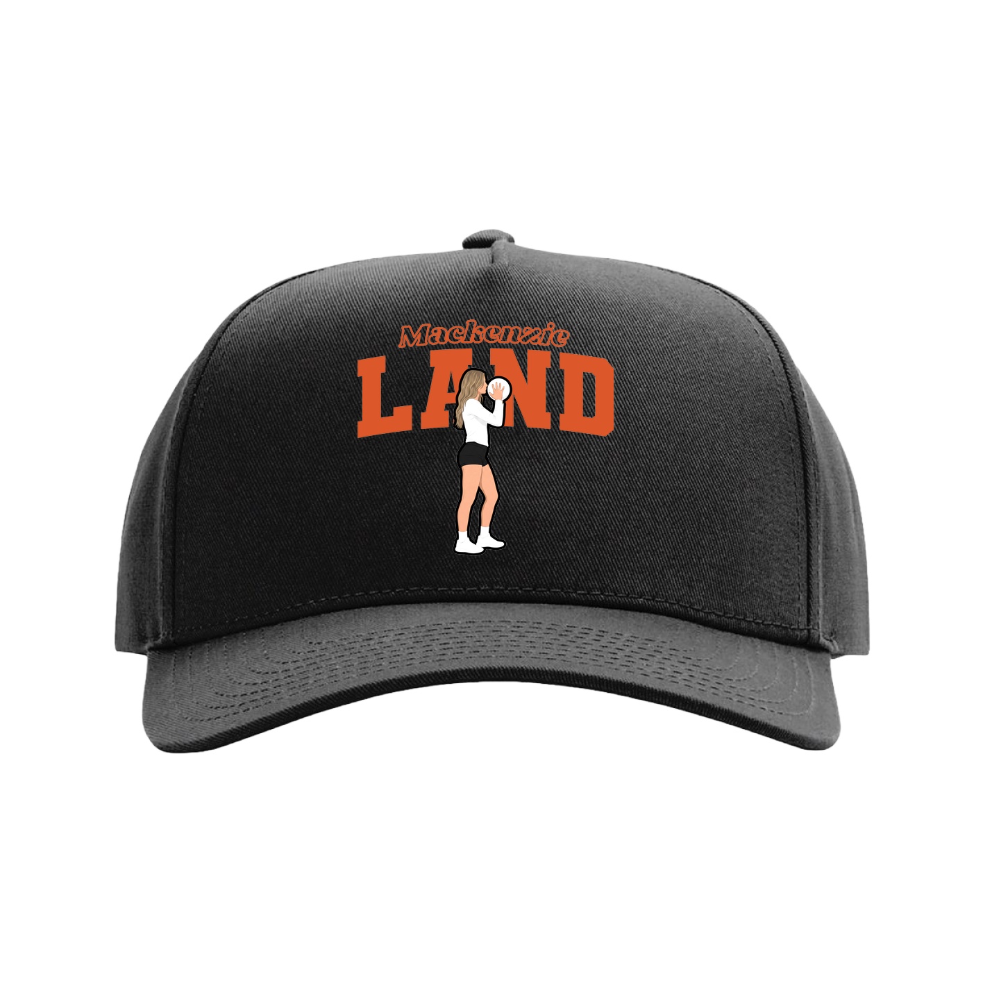 Full Fabric Five-Panel Champ Cap — Name Arch in Black