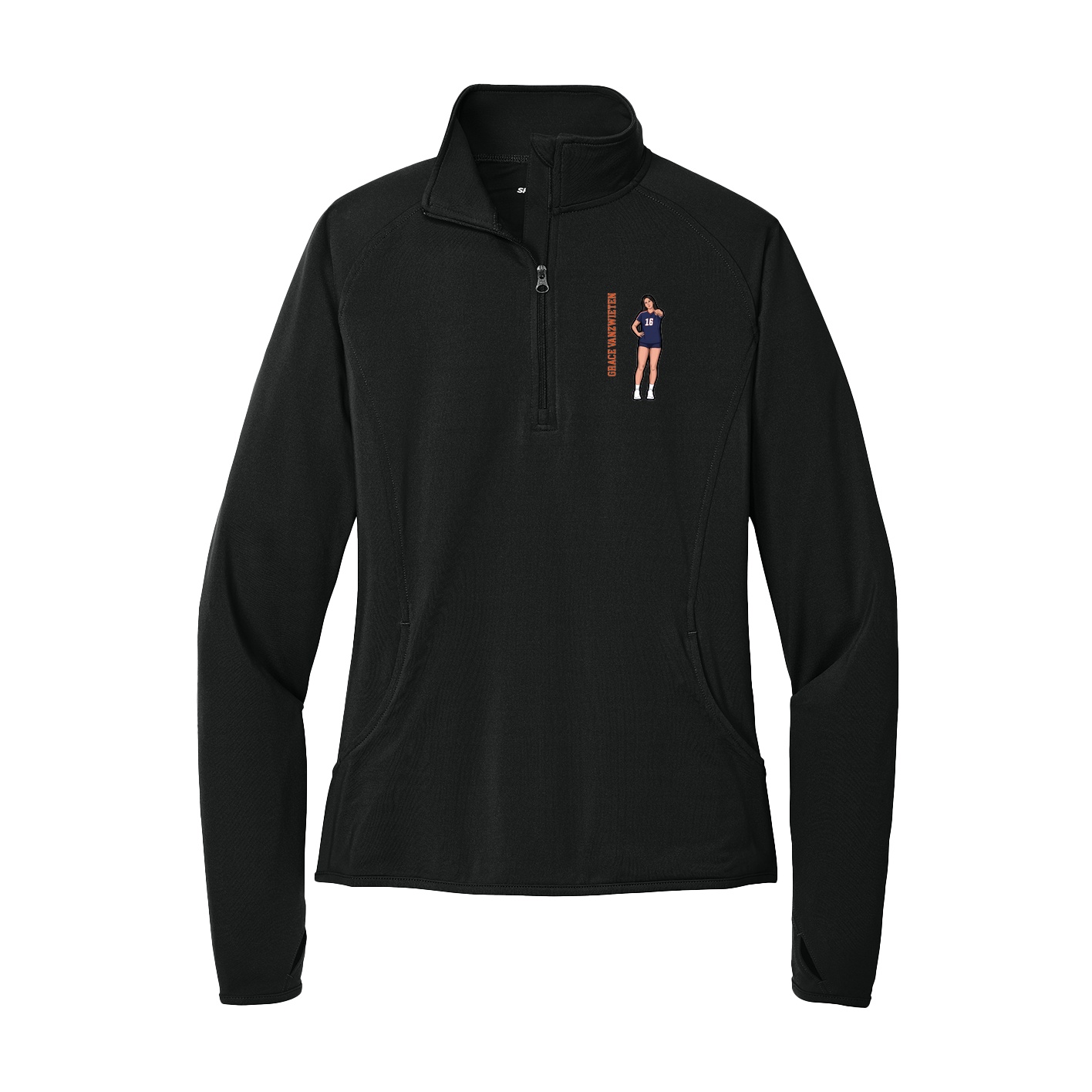 Women's Q-Zip Pullover — Name Vertical in Black