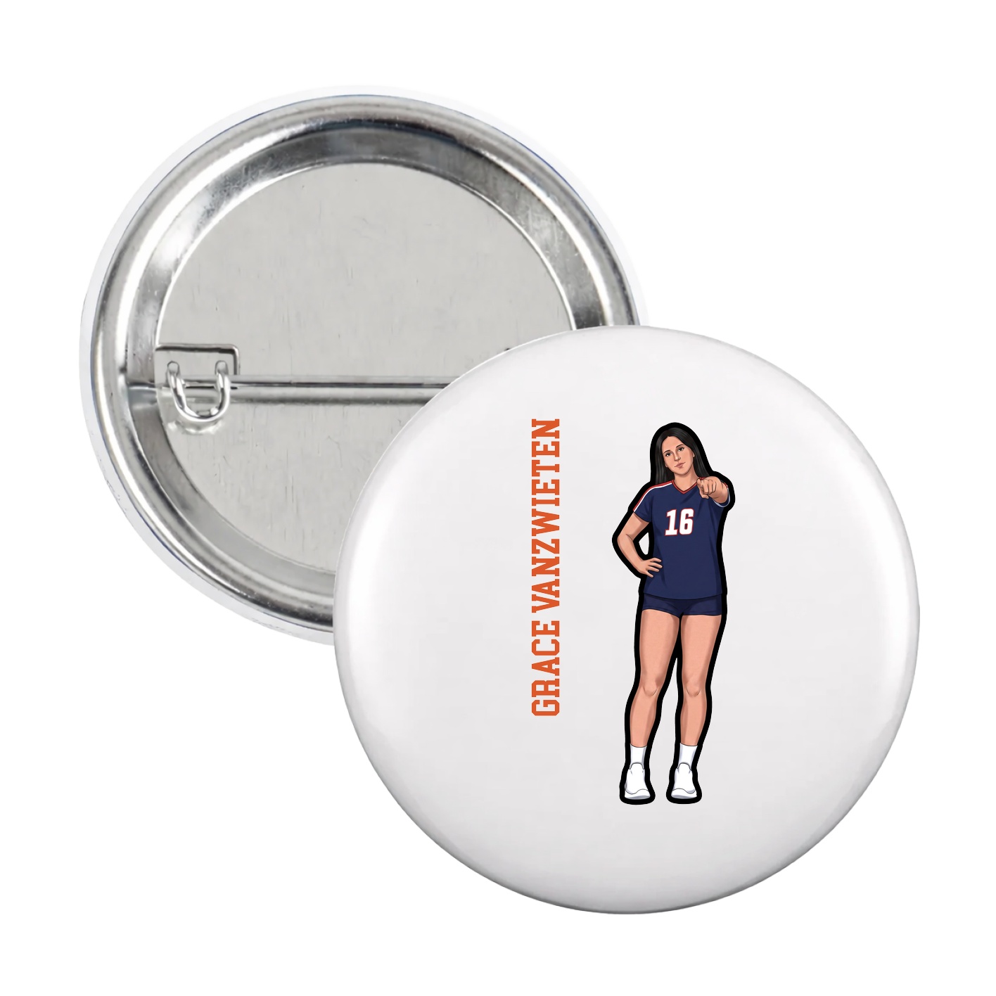 Game Day Button — Name Vertical in White